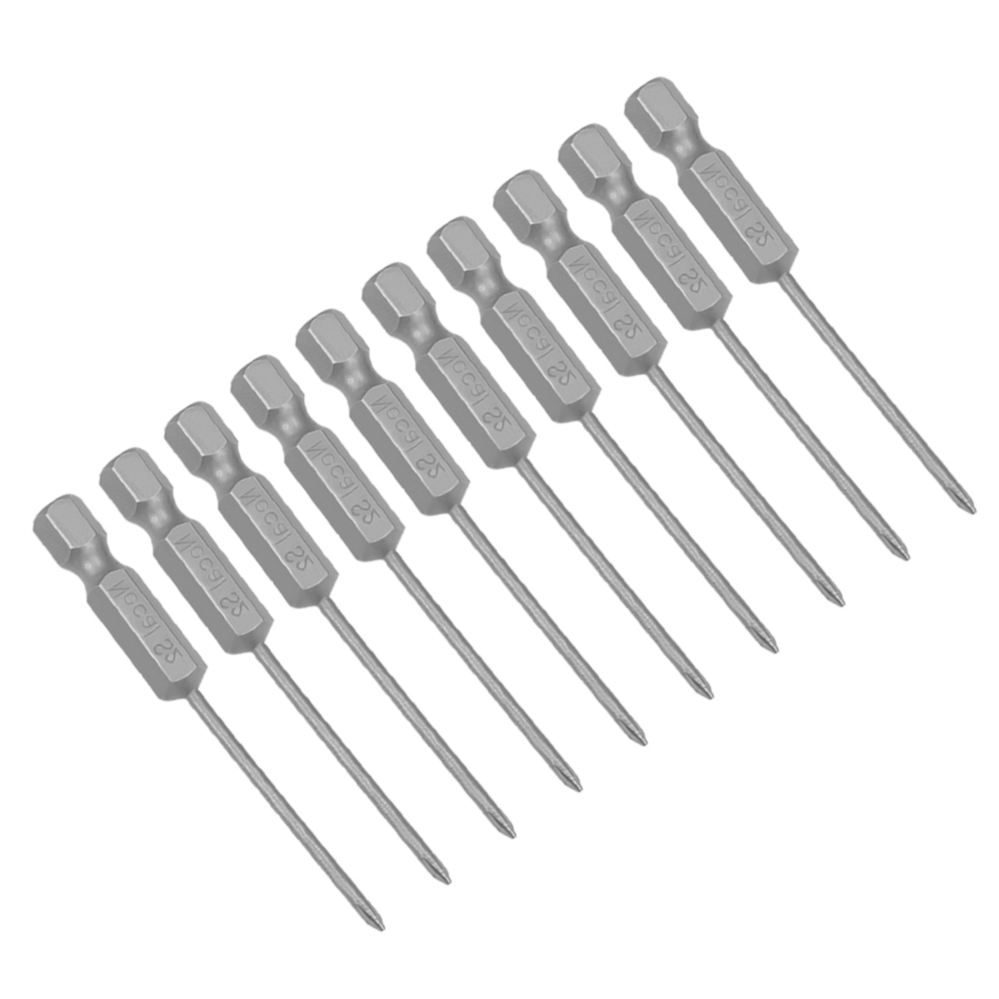 10pcs PH0 2mm Magnetic Phillips Bits, 1/4" Hex, 2.56" S2