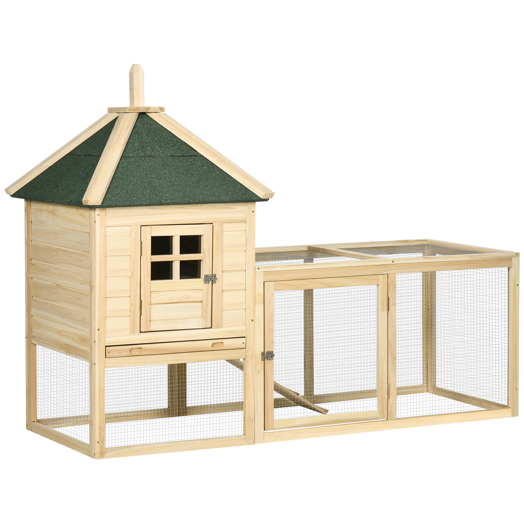 Wooden Rabbit Hutch with 3 Doors, Ramp, Slide-out Tray