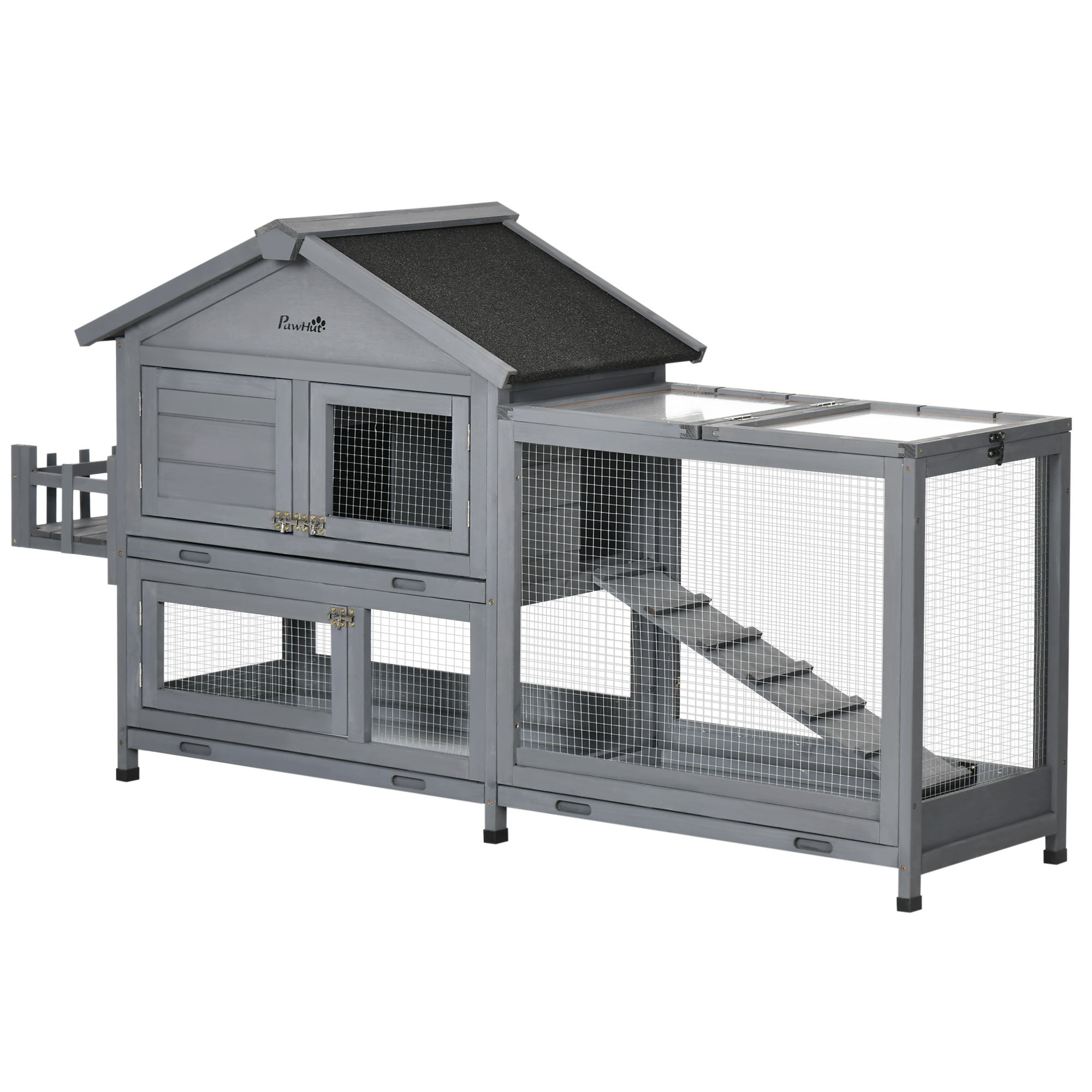 Wooden Rabbit Hutch with Openable Roof, Storage, Dark Grey