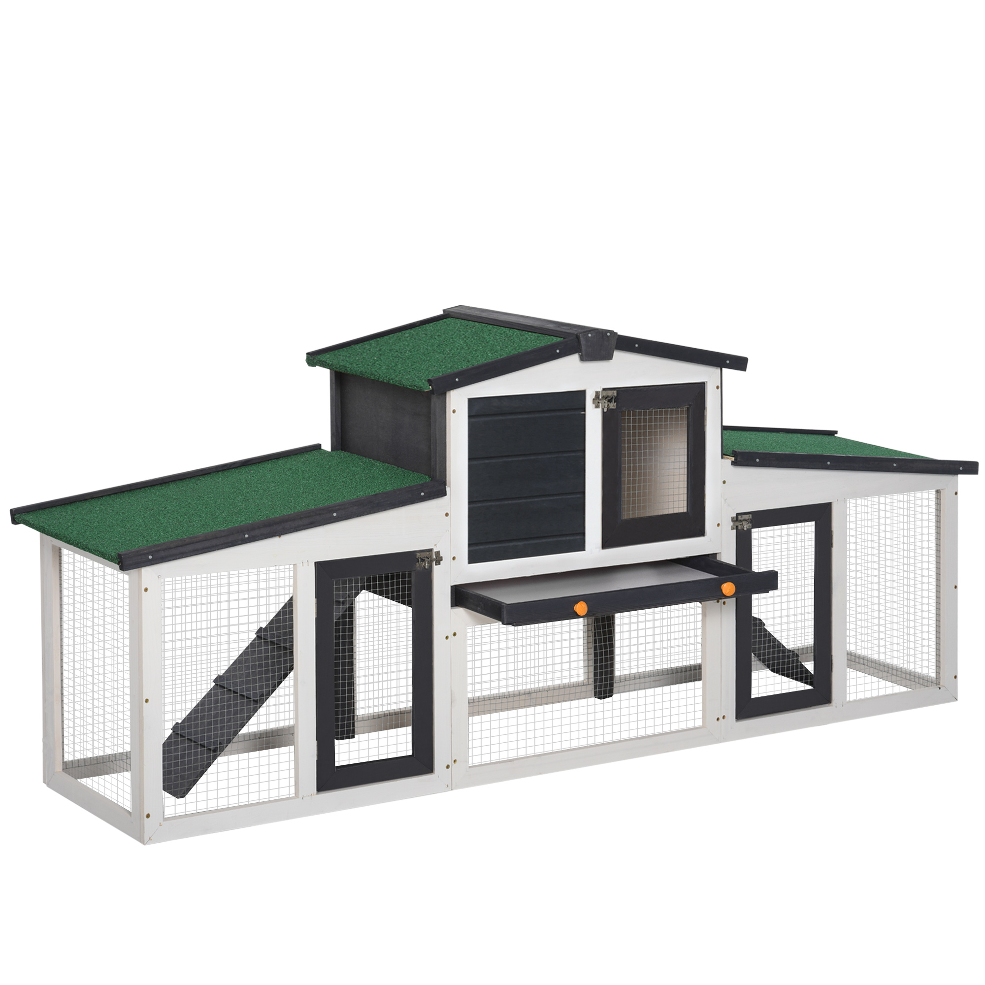 Rabbit Hutch Outdoor with Double Runs Tray, Bunny Cage, Gray