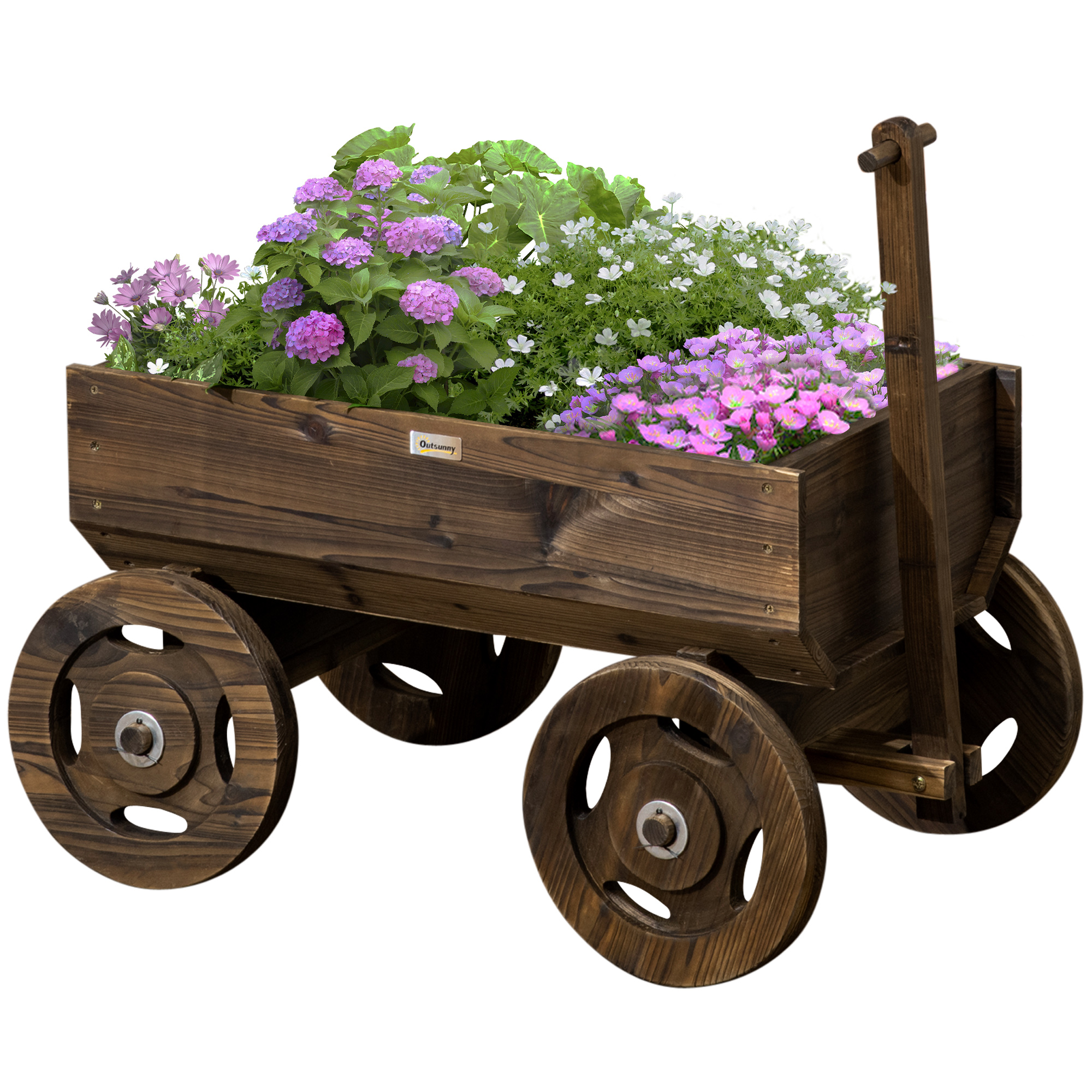 Wooden Flower Cart Raised Garden Bed Planters w/ Wheels