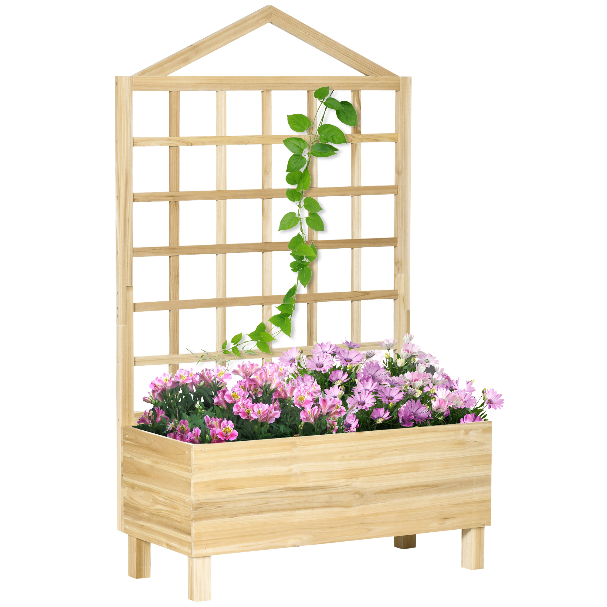59" Raised Garden Bed Boxes with Trellis for Vine Climbing