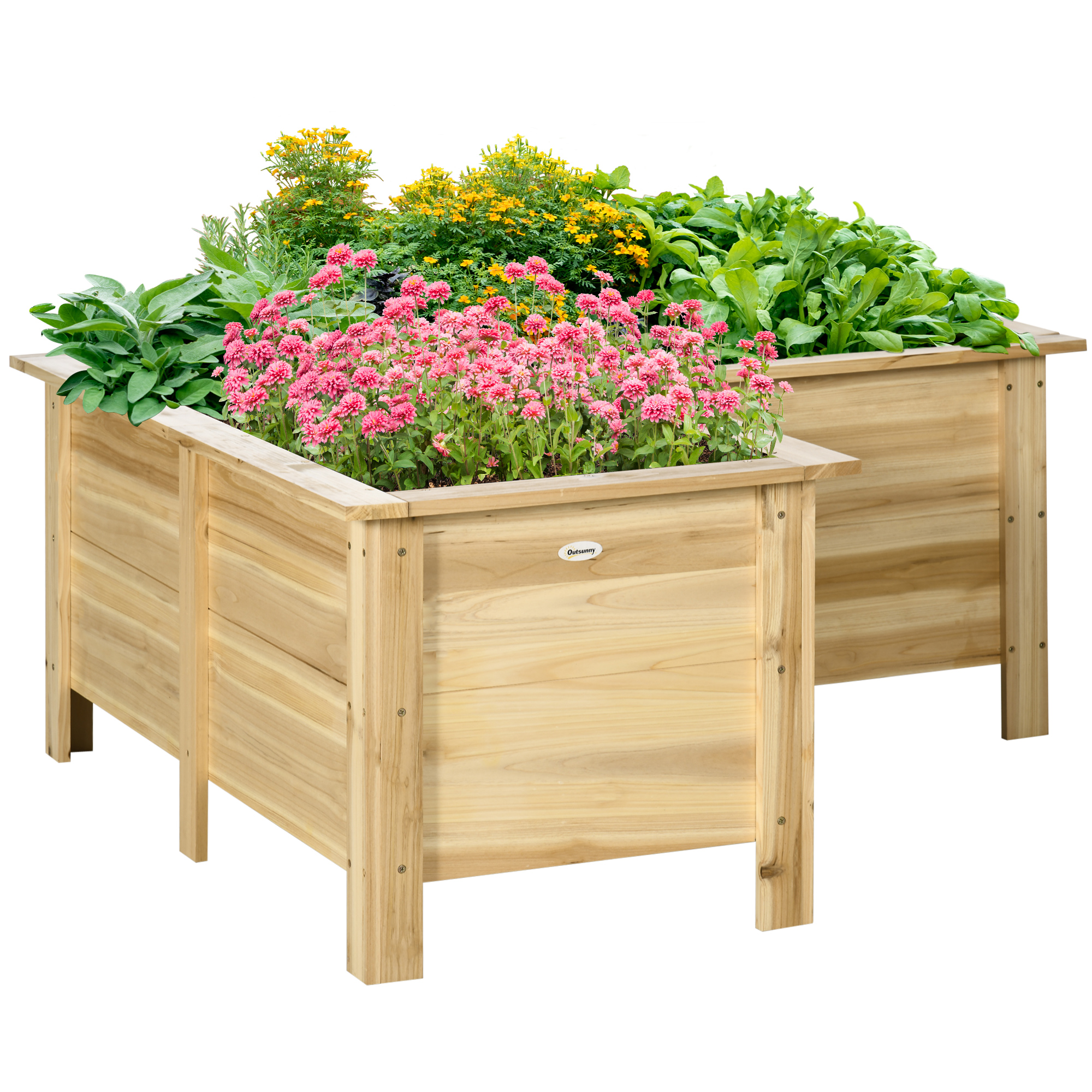 Raised Garden Bed Outdoor L-shaped, Wooden Planter Box