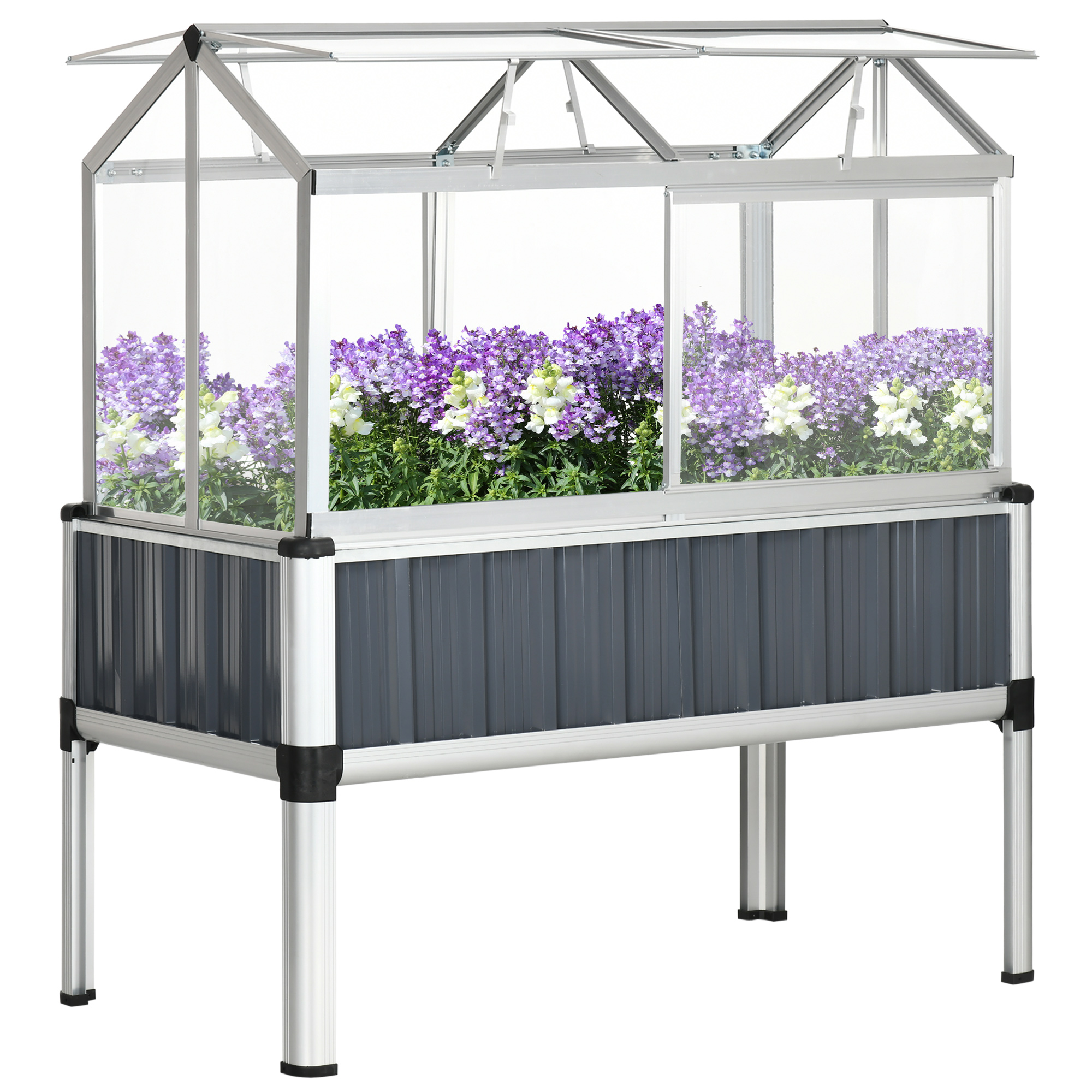 Raised Garden Bed with Greenhouse, 45"x24"x51", Dark Grey