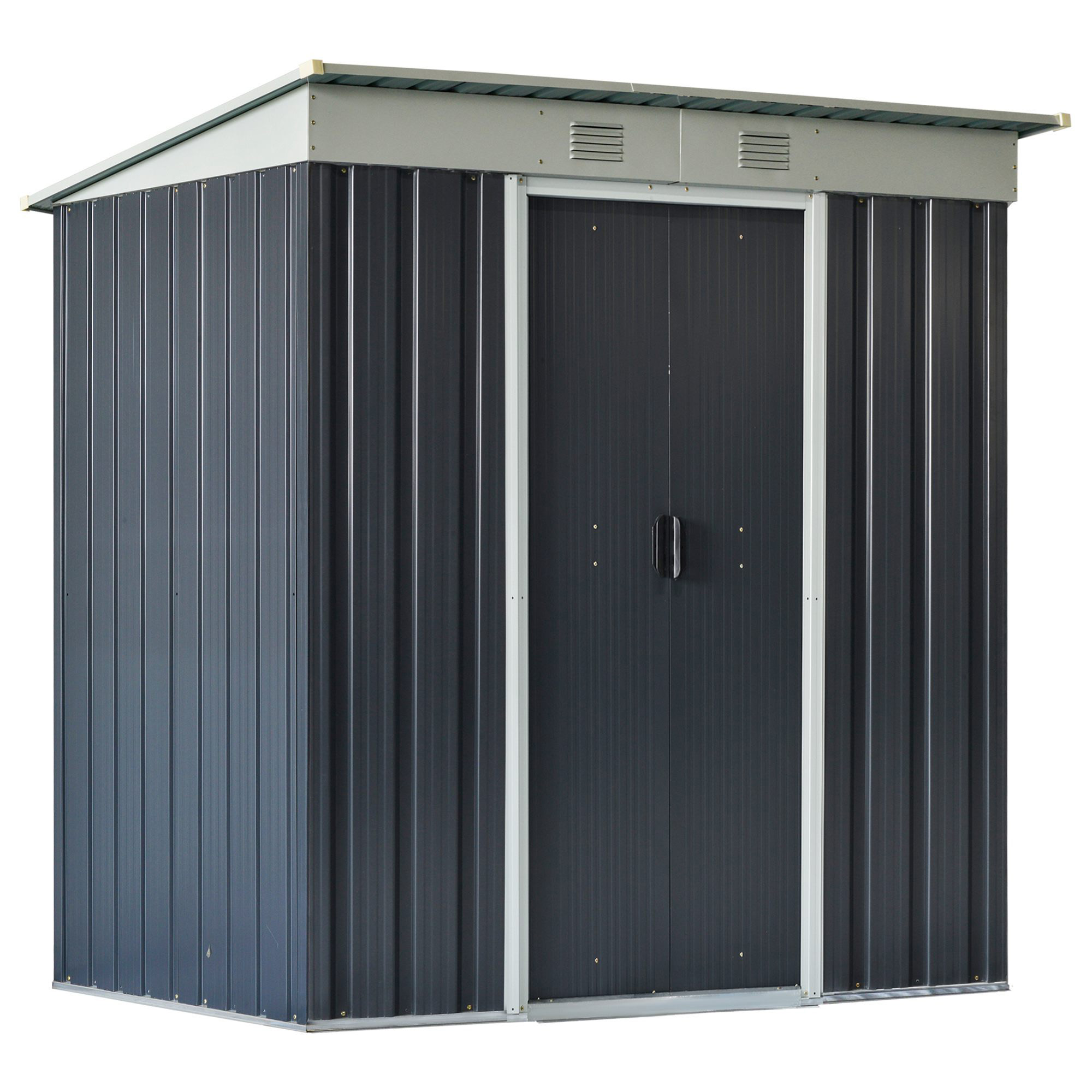 7' x 4' Metal Outdoor Storage Shed Sliding Doors Vents Grey