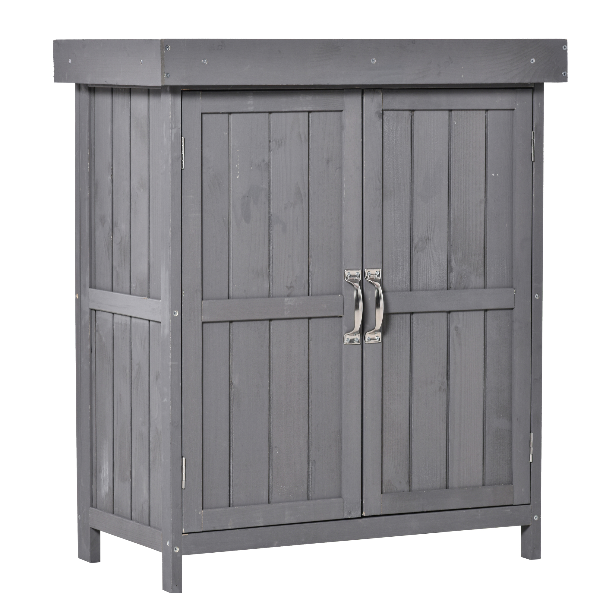 Wood Garden Tool Storage Shed with Hinged Roof, Dark Grey