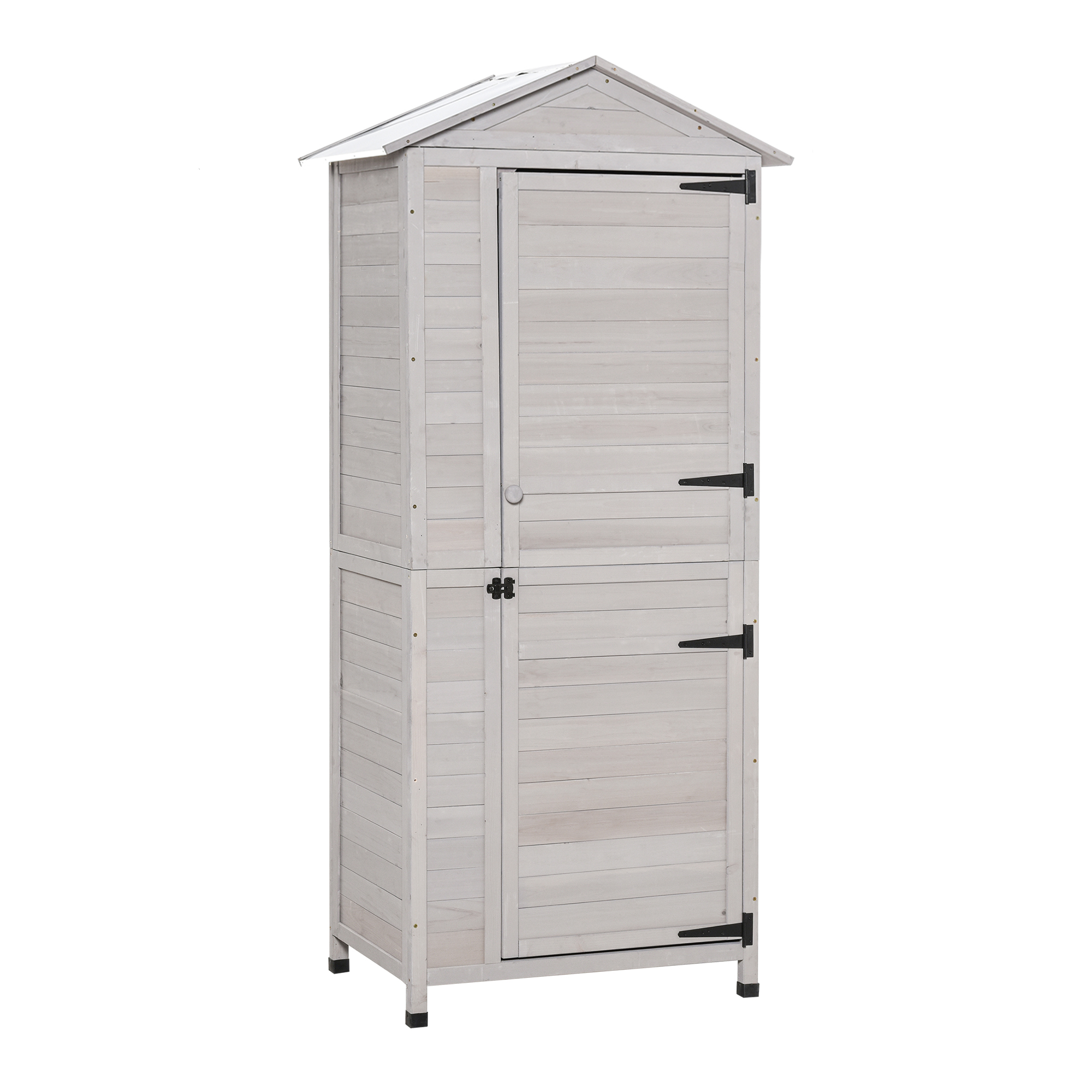 Outdoor Wooden Garden Shed, Tool Shed w/ Shelves Light Grey