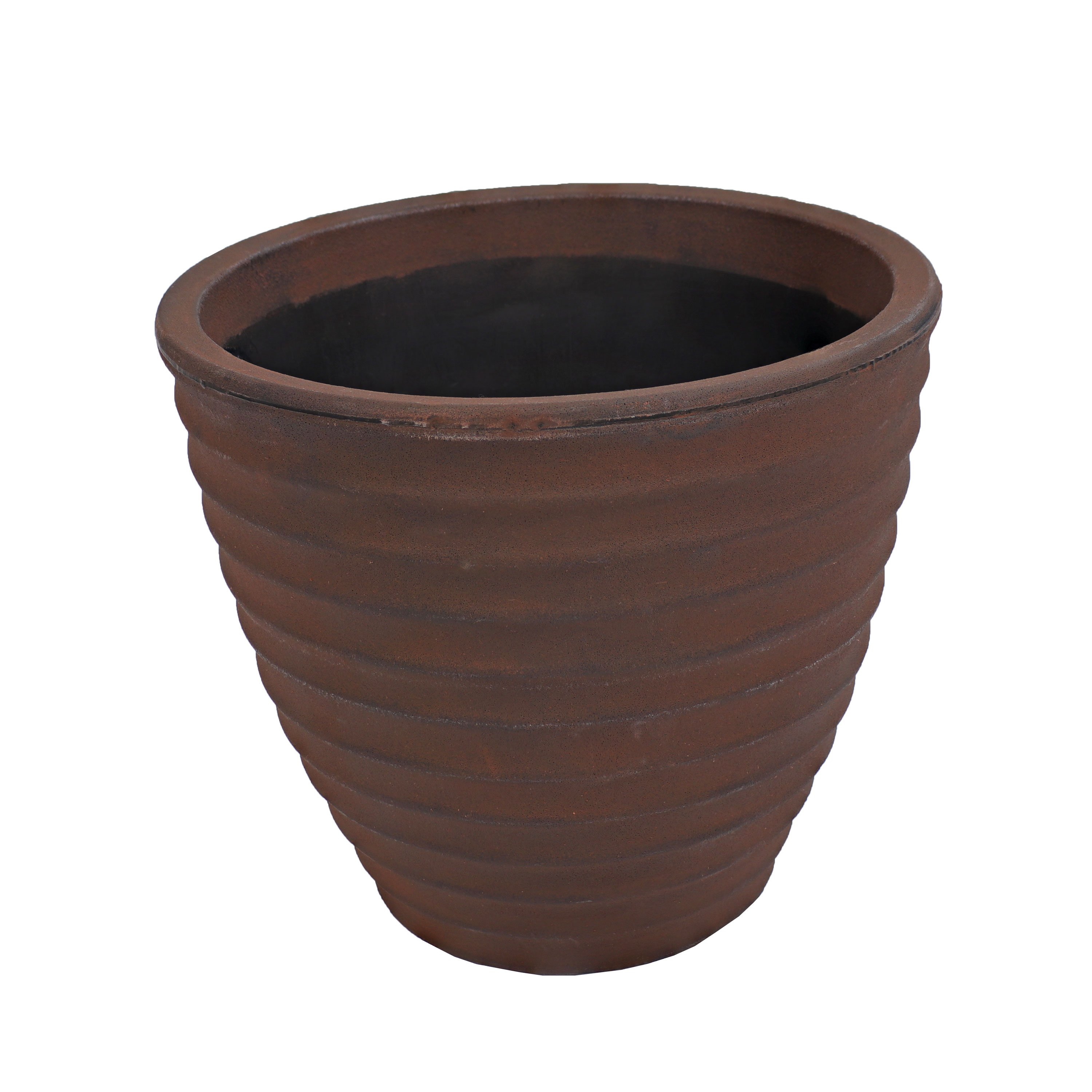 Round Polyresin Ribbed Outdoor Planter - Rust - 16"