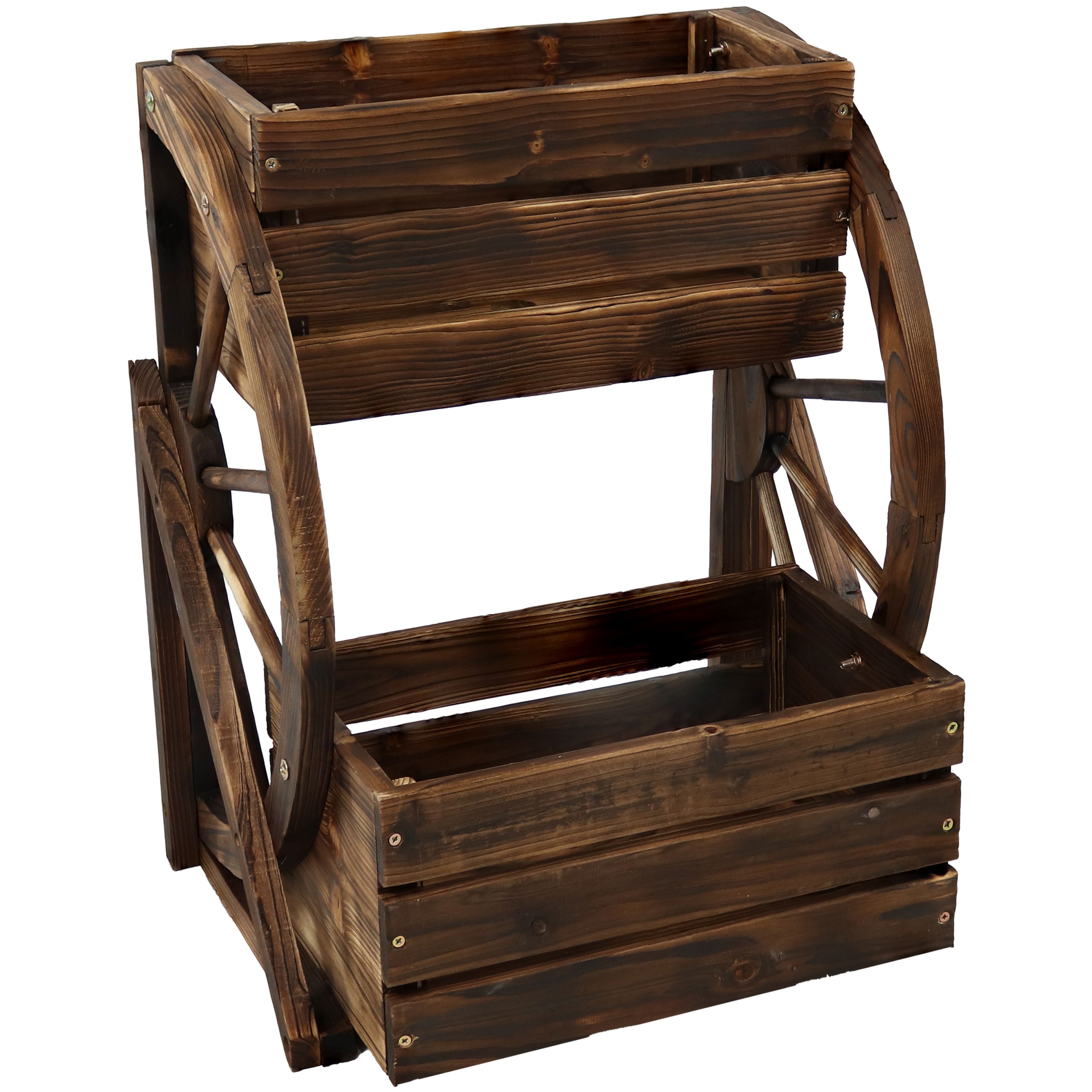 2-Tier Fir Wood Wagon Wheel Planter