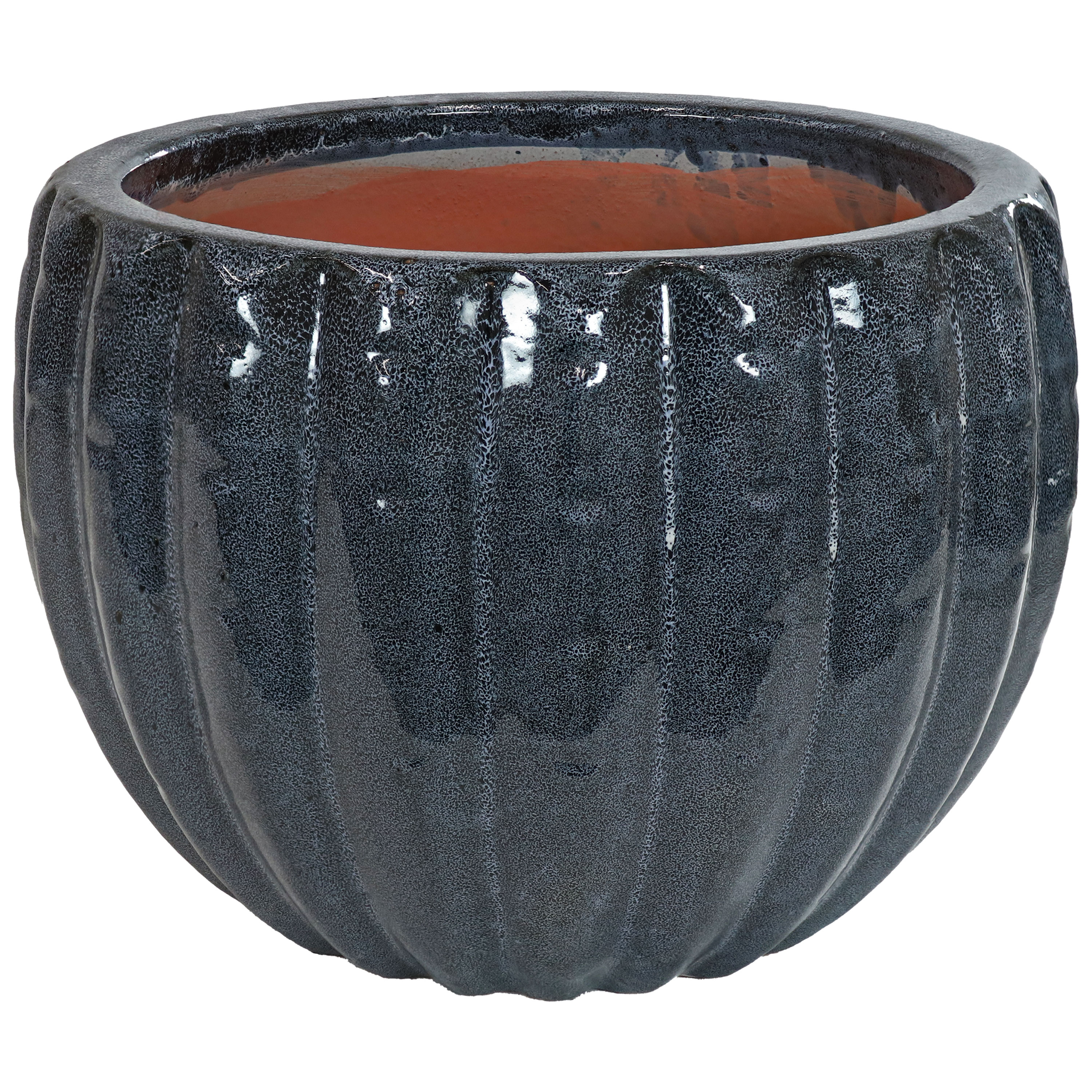 13.5" Fluted Ceramic Planter - Black Mist