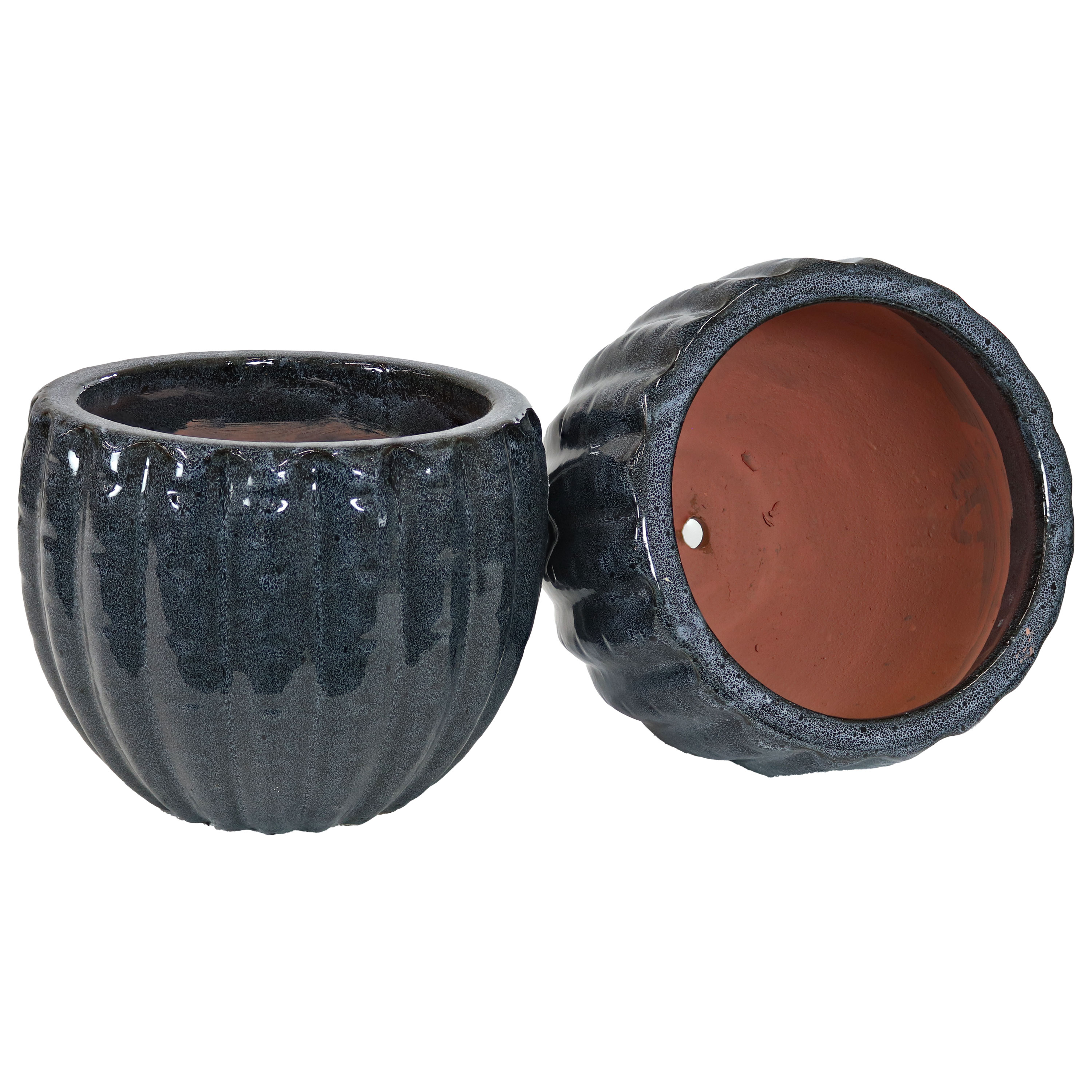 10" Fluted Ceramic Planter - Black Mist - 2-Pack