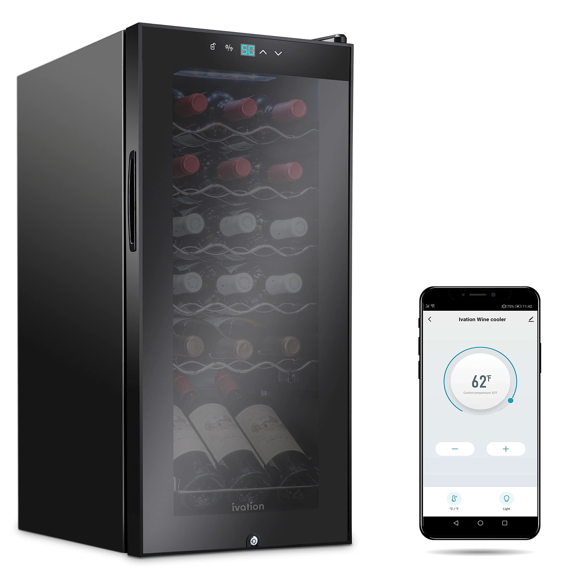 Ivation 18 Bottle Wine Refrigerator, Wine Fridge with Wi-Fi