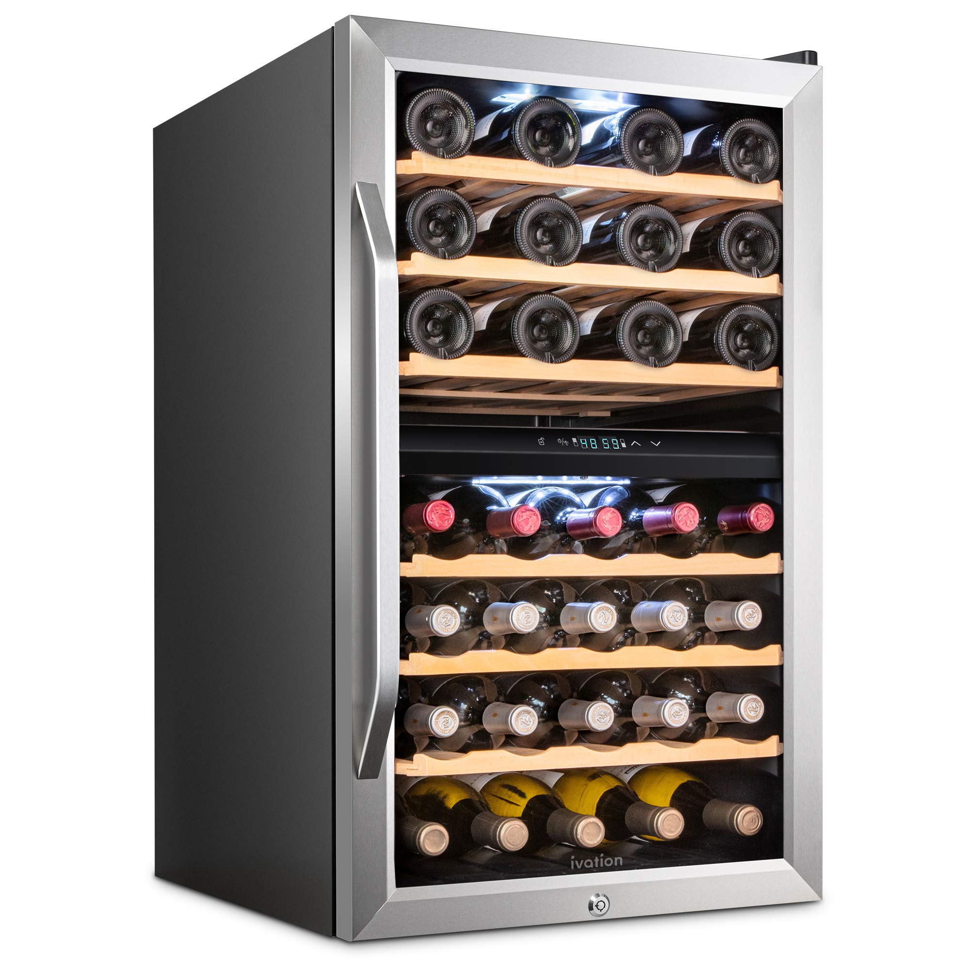 Ivation 43-Bottle Dual Zone Freestanding Wine Cooler w/Lock