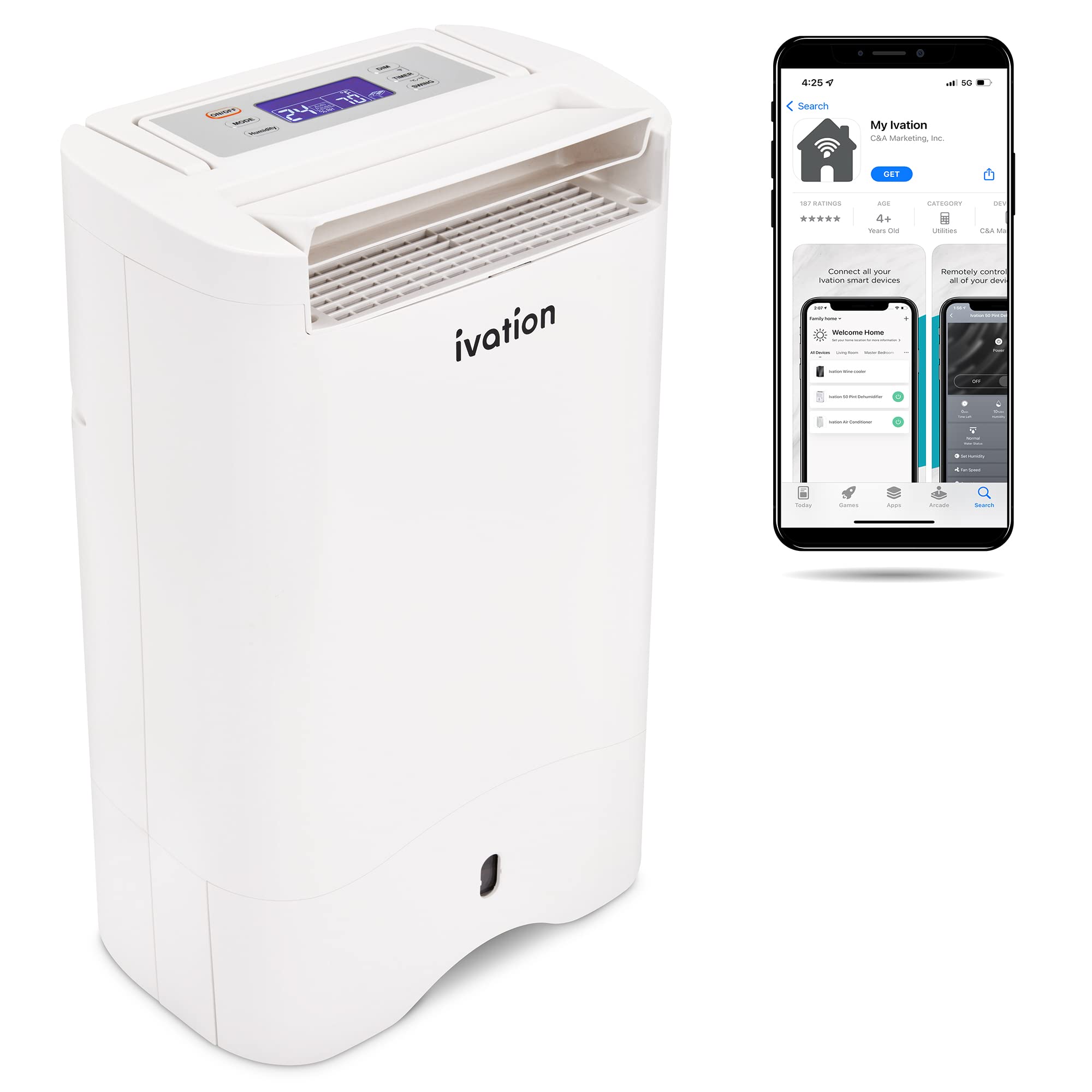 Ivation 19 Pint Smart Dehumidifier, Dehumidifier with Hose