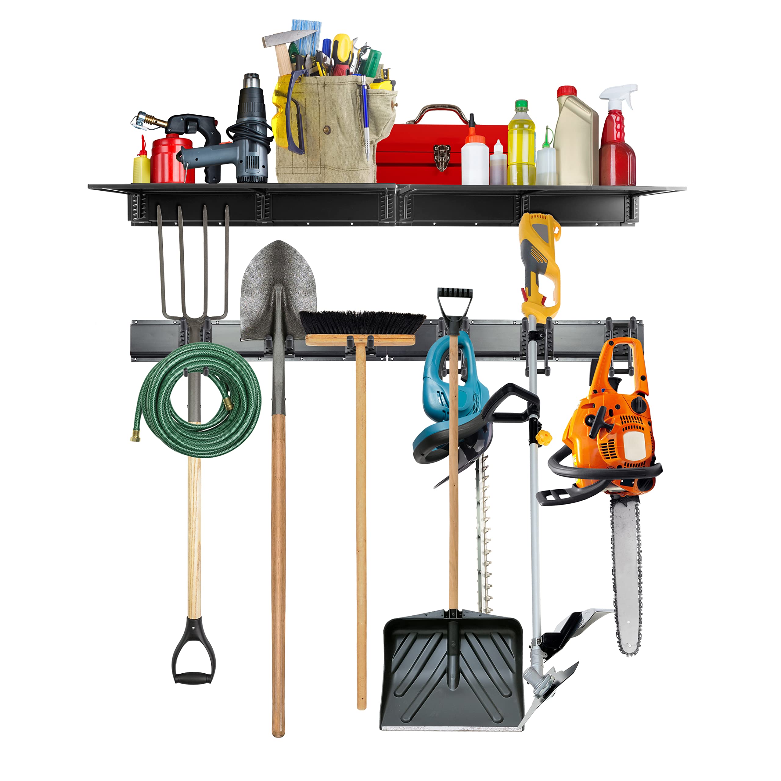 RaxGo Wall-Mounted Tool Racks with Storage Shelves & Hooks 