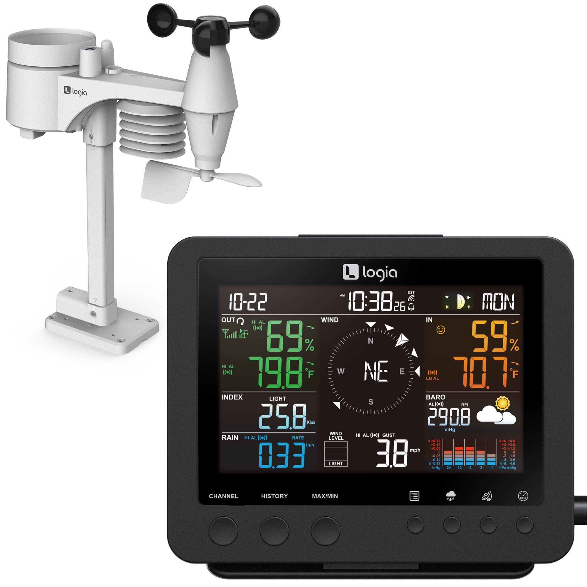 Logia 7-in-1 Indoor/Outdoor Weather Station w/Alarms & More