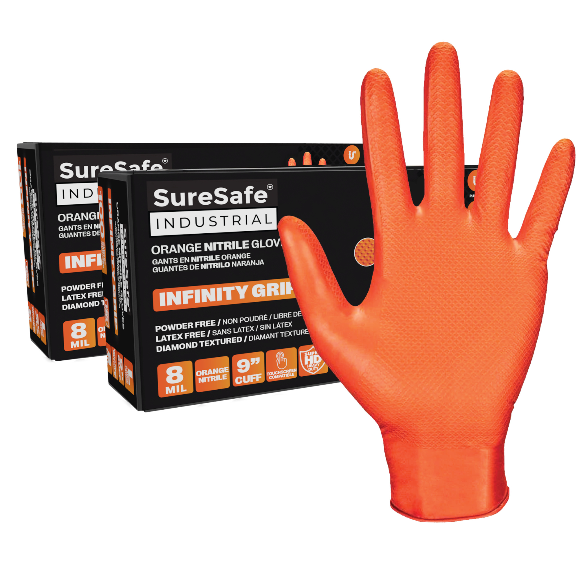 Orange Industrial Nitrile Gloves 8 MIL(MEDIUM, 200 Pack)