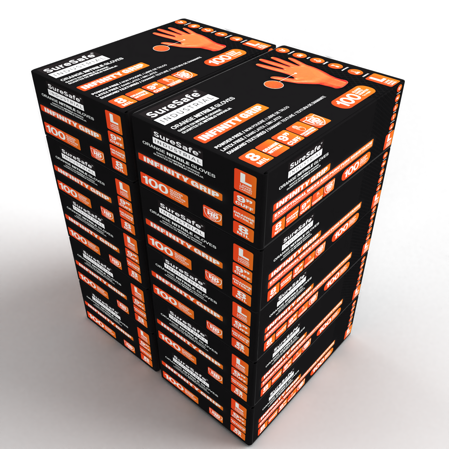 Orange Industrial Nitrile Gloves 8 MIL(MEDIUM, 1000 Pack)