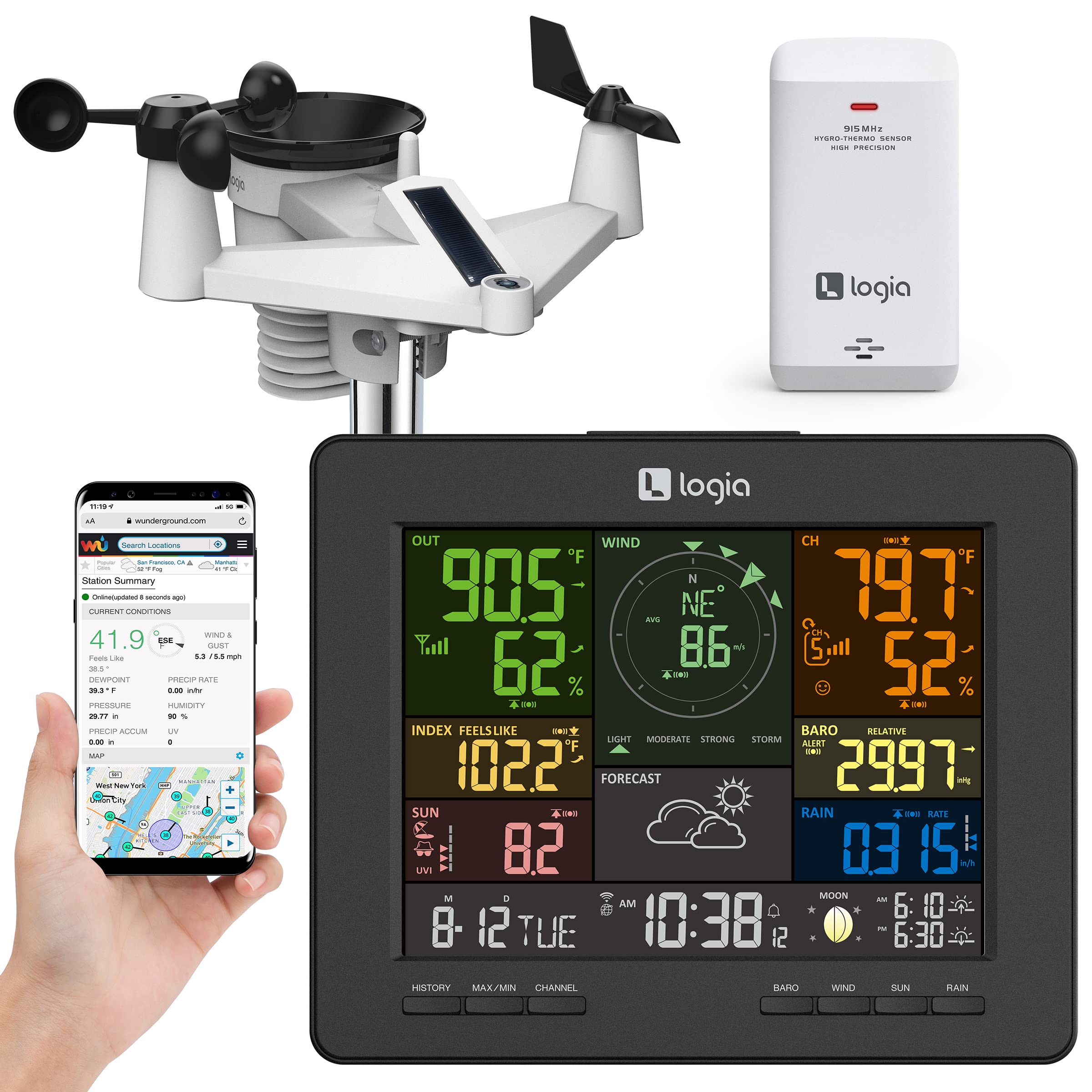 Logia 7-in-1 WiFi Weather Station w/Solar, Forecast & More