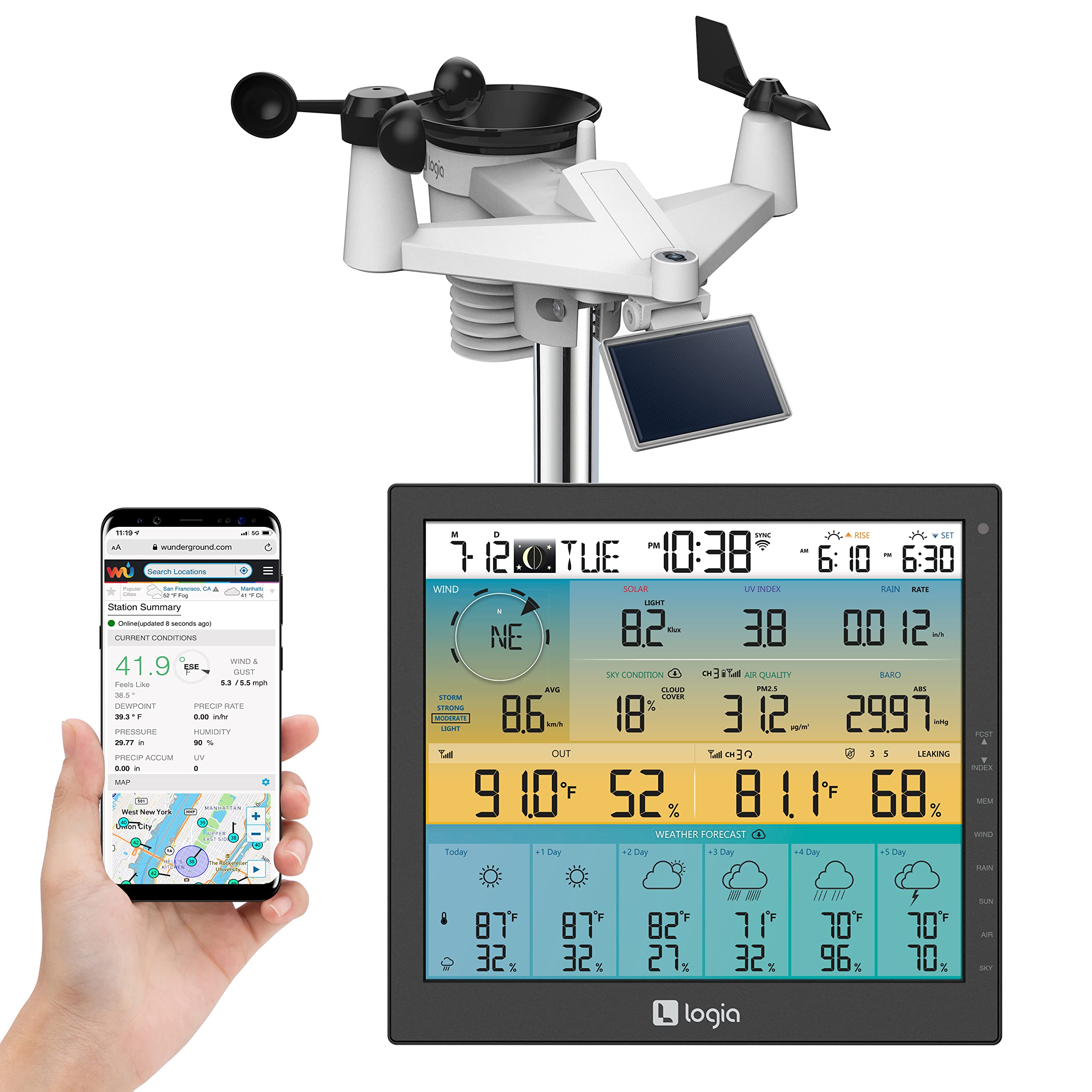 Logia 7-in-1 WiFi Wireless Weather Station with 10" Display