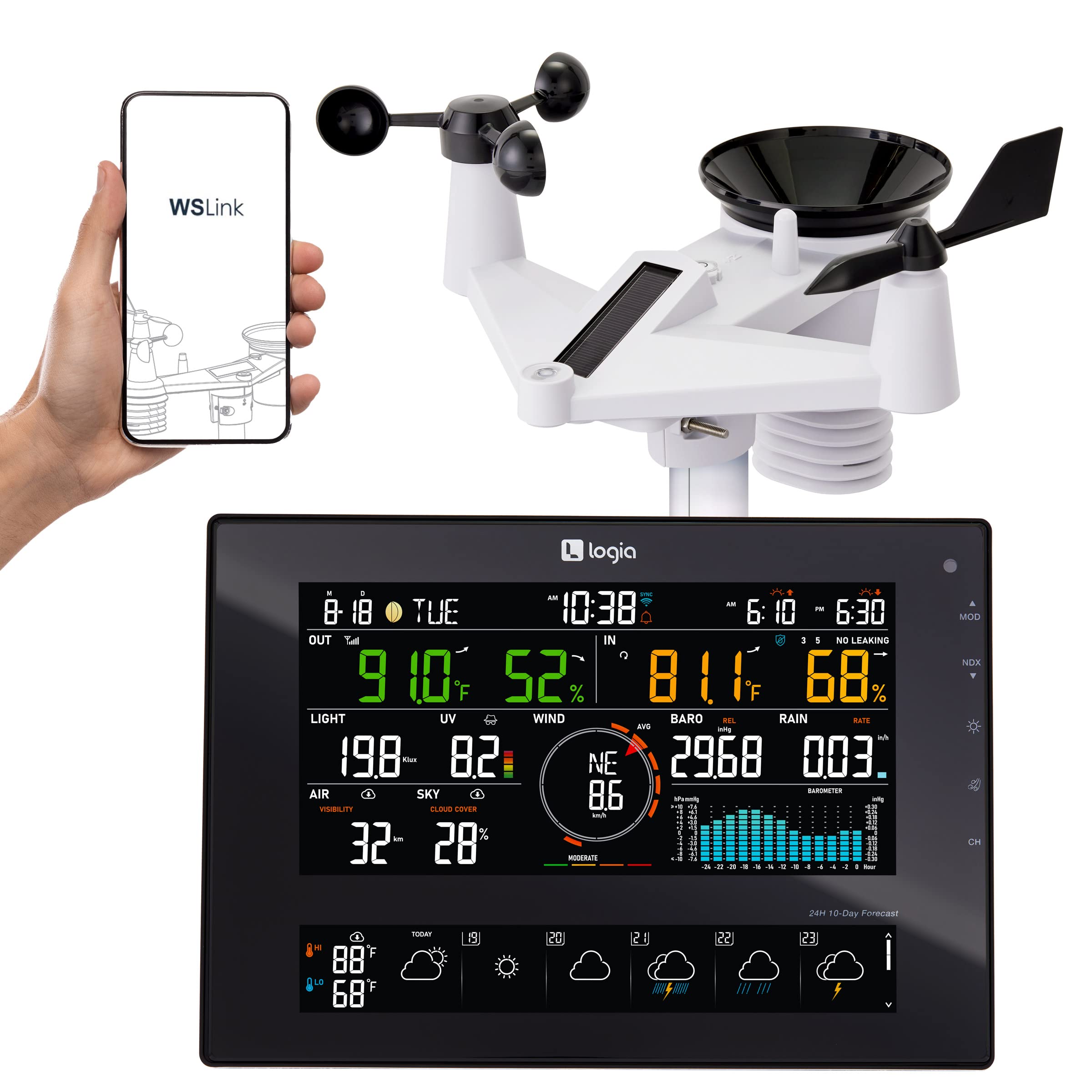 Logia 7-in-1 WiFi Wireless Weather Station w/8" LED Display