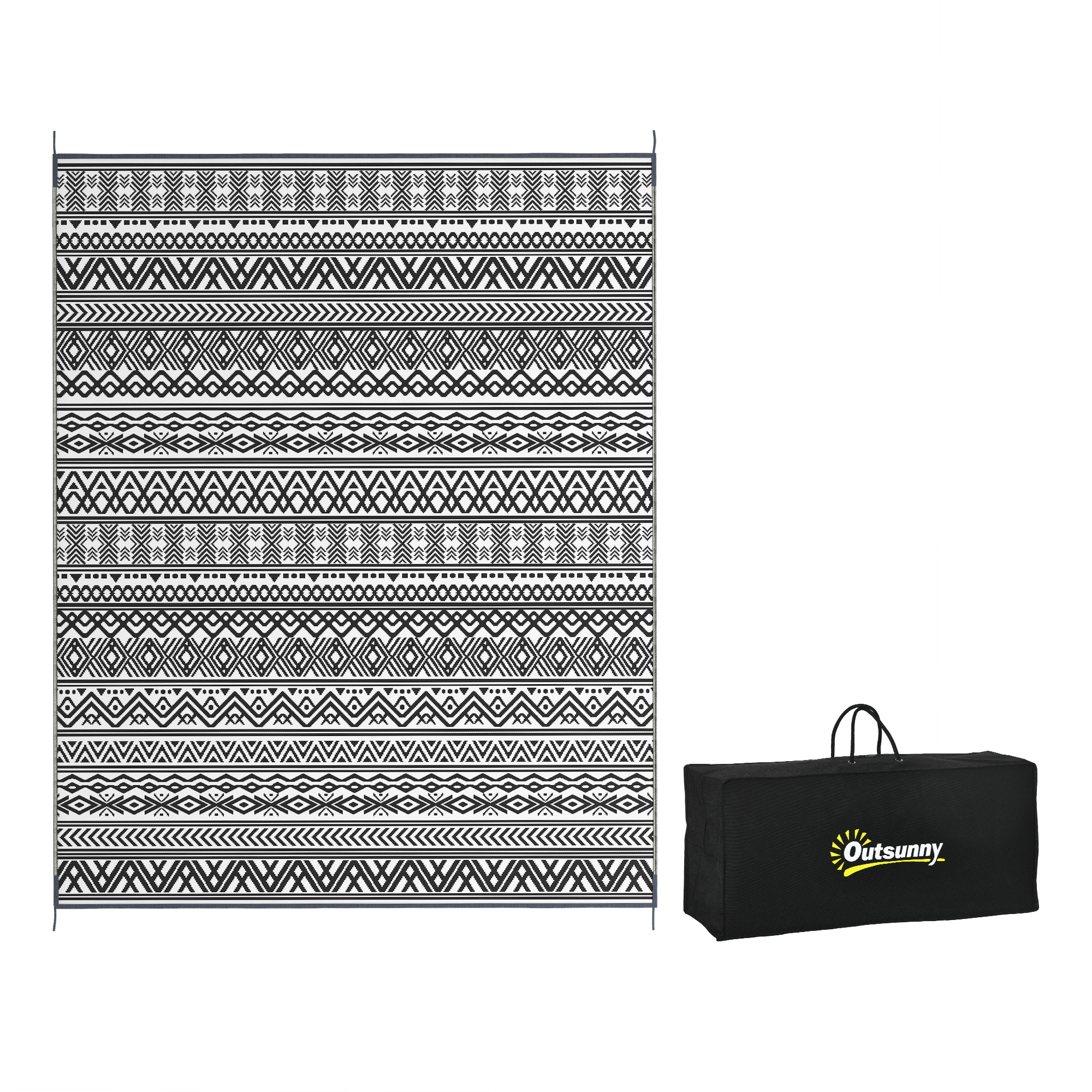 Outdoor Rug Reversible RV Mat, 9' x 18', Grey & Cream Boho