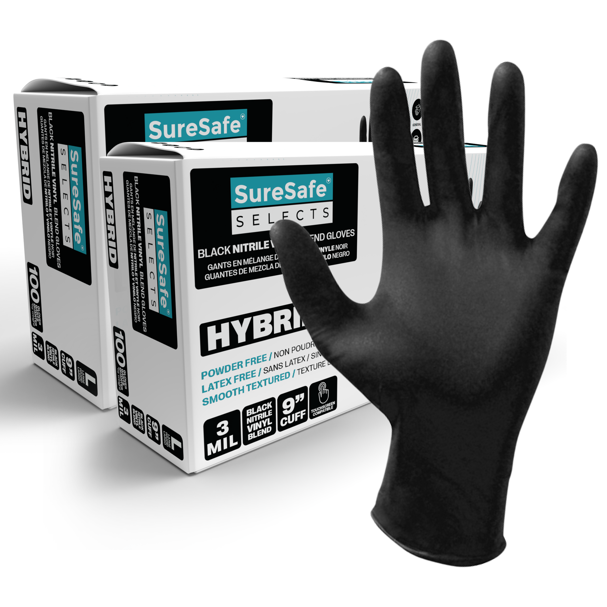 Black Nitrile Vinyl Gloves 3MIL(LARGE, 200 Pack)