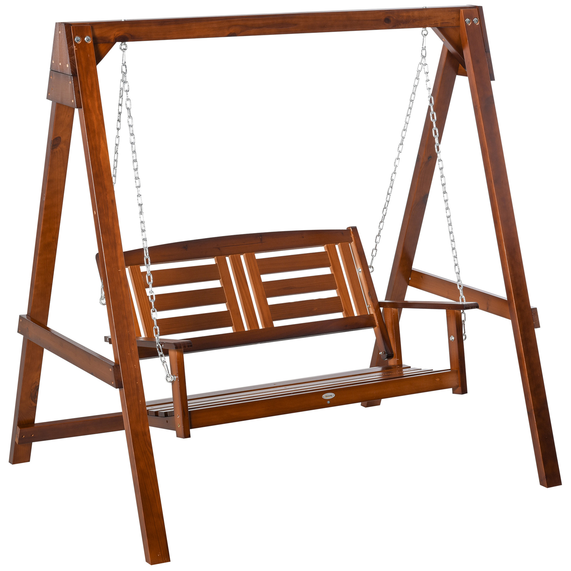 2-Seater Wood Porch Swing Chair with Stand