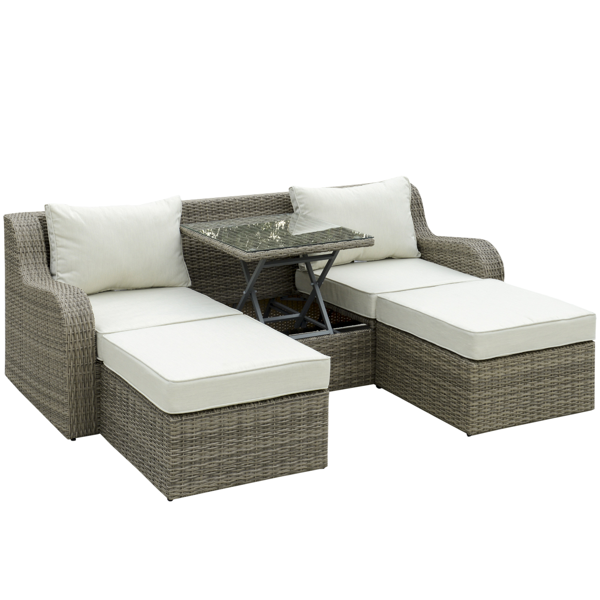 3 Pieces Outdoor Pe Rattan Sofa Set, Beige