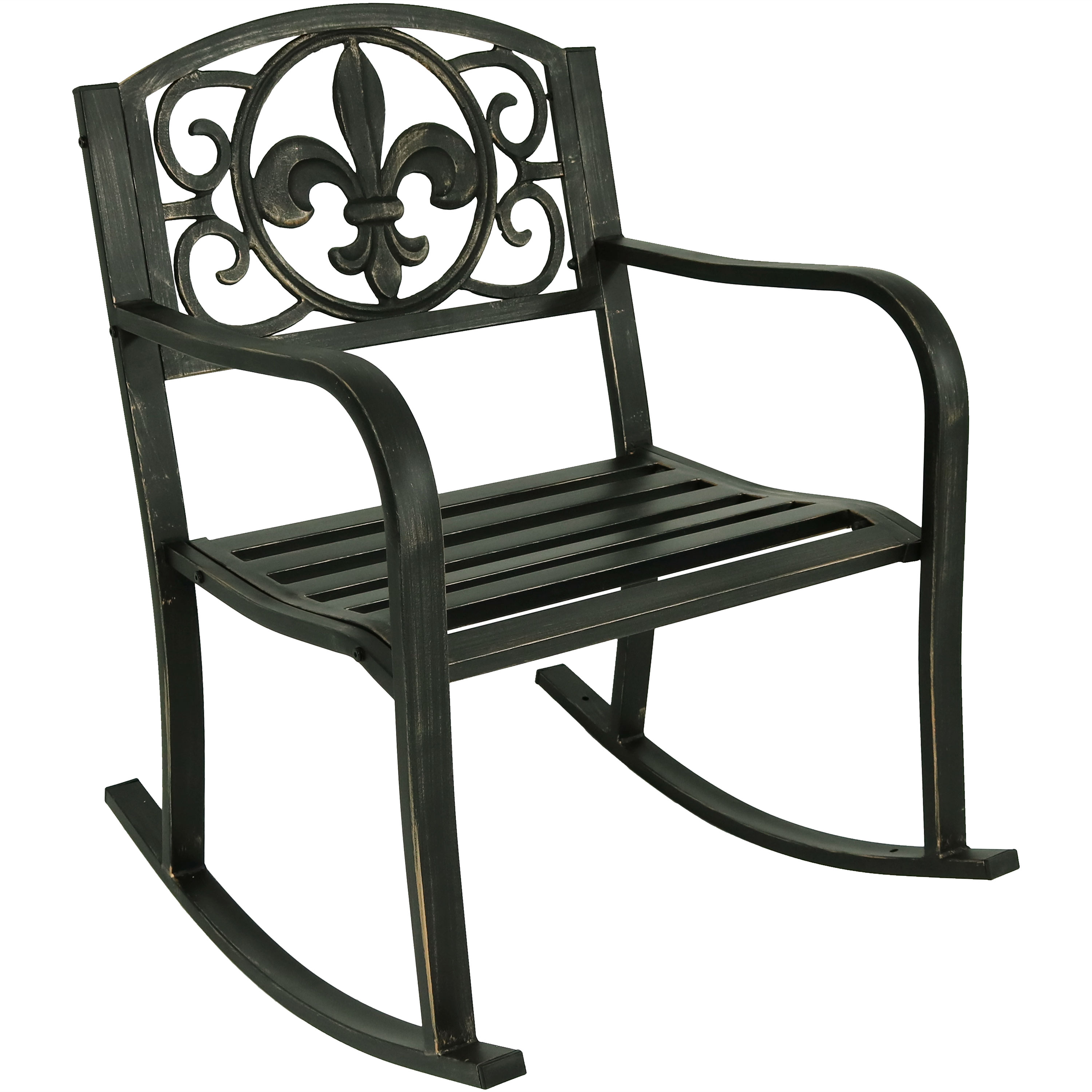 Fleur-de-Lis Cast Iron Outdoor Rocking Chair - Black