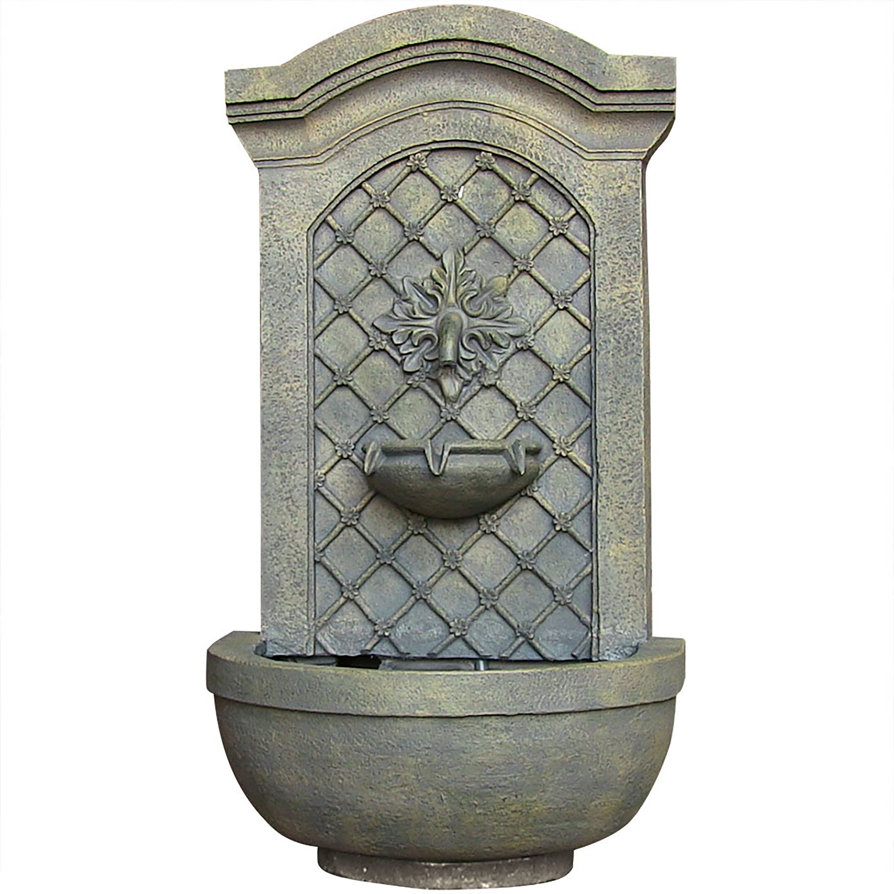 Rosette Outdoor Solar Wall Fountain w/ Battery - Limestone