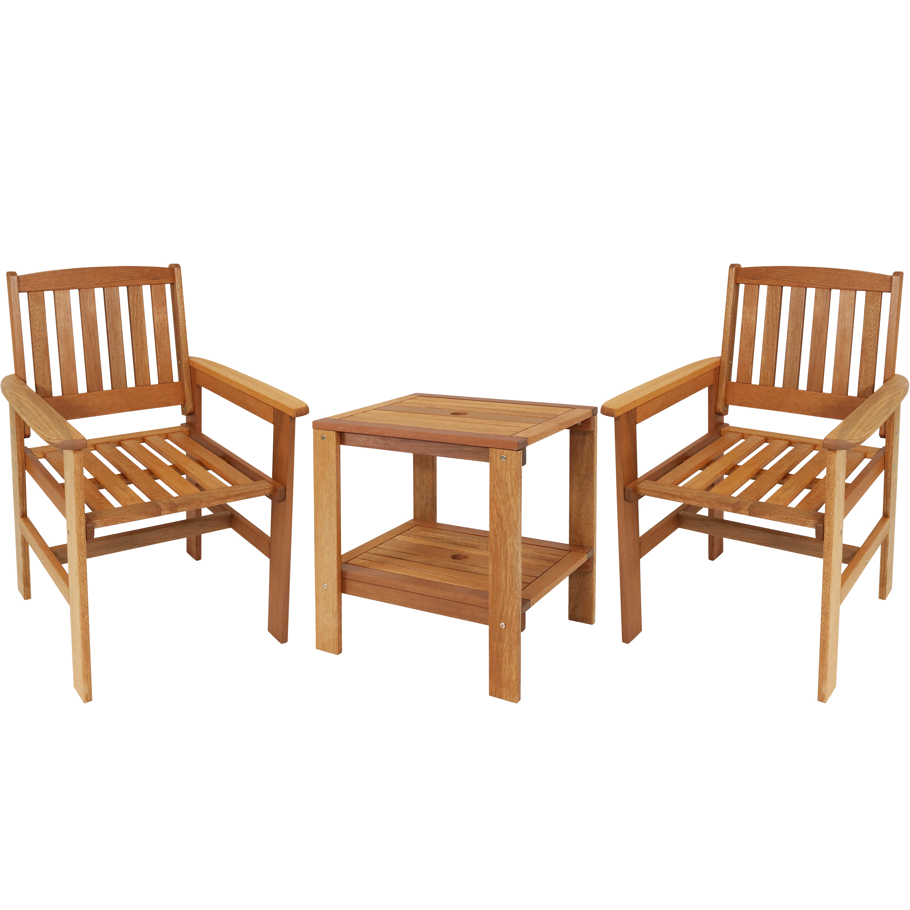 Meranti Wood 3-Piece Patio Conversation Set with 2 Chairs