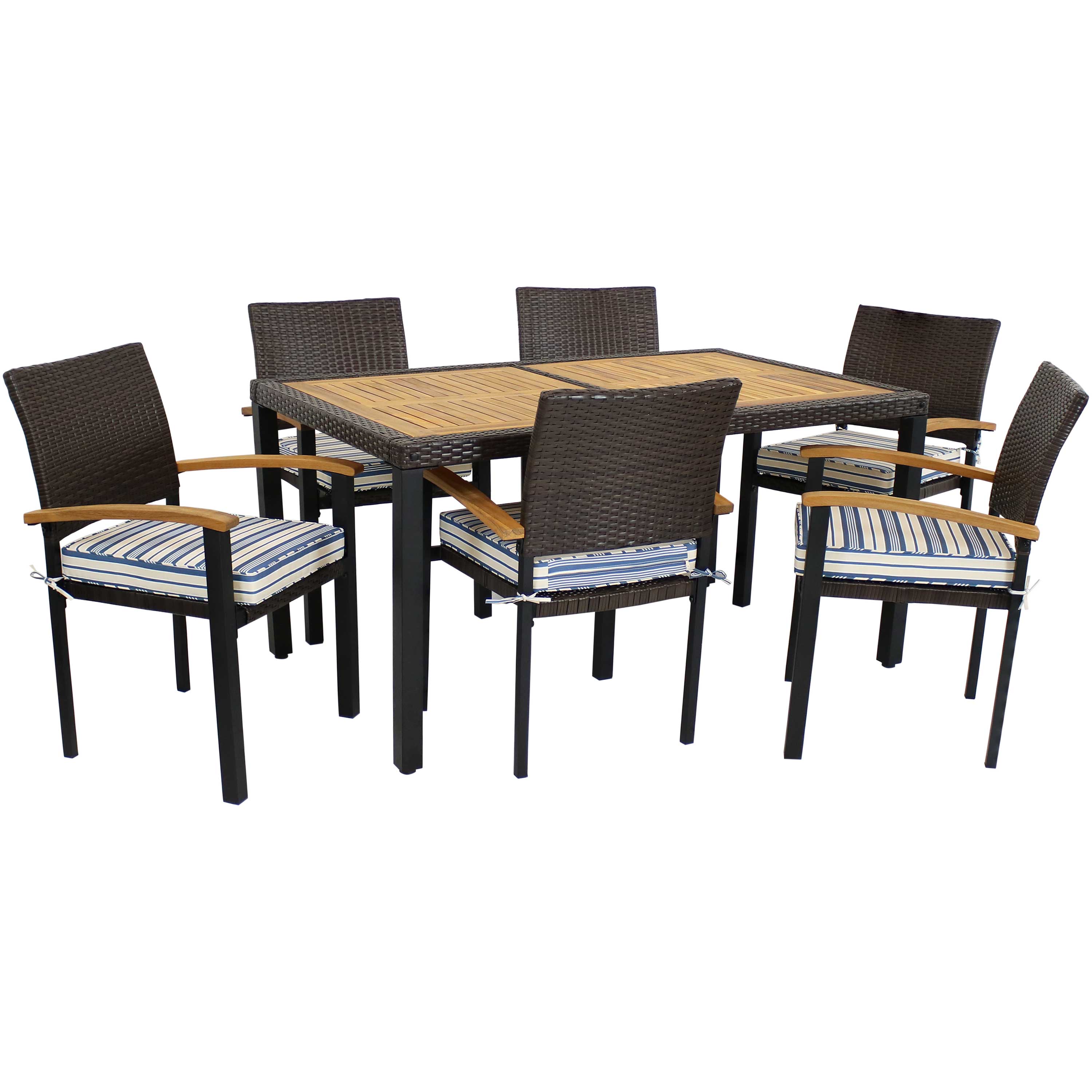 Carlow 7-Piece Patio Dining Set - Brown/Blue Stripe