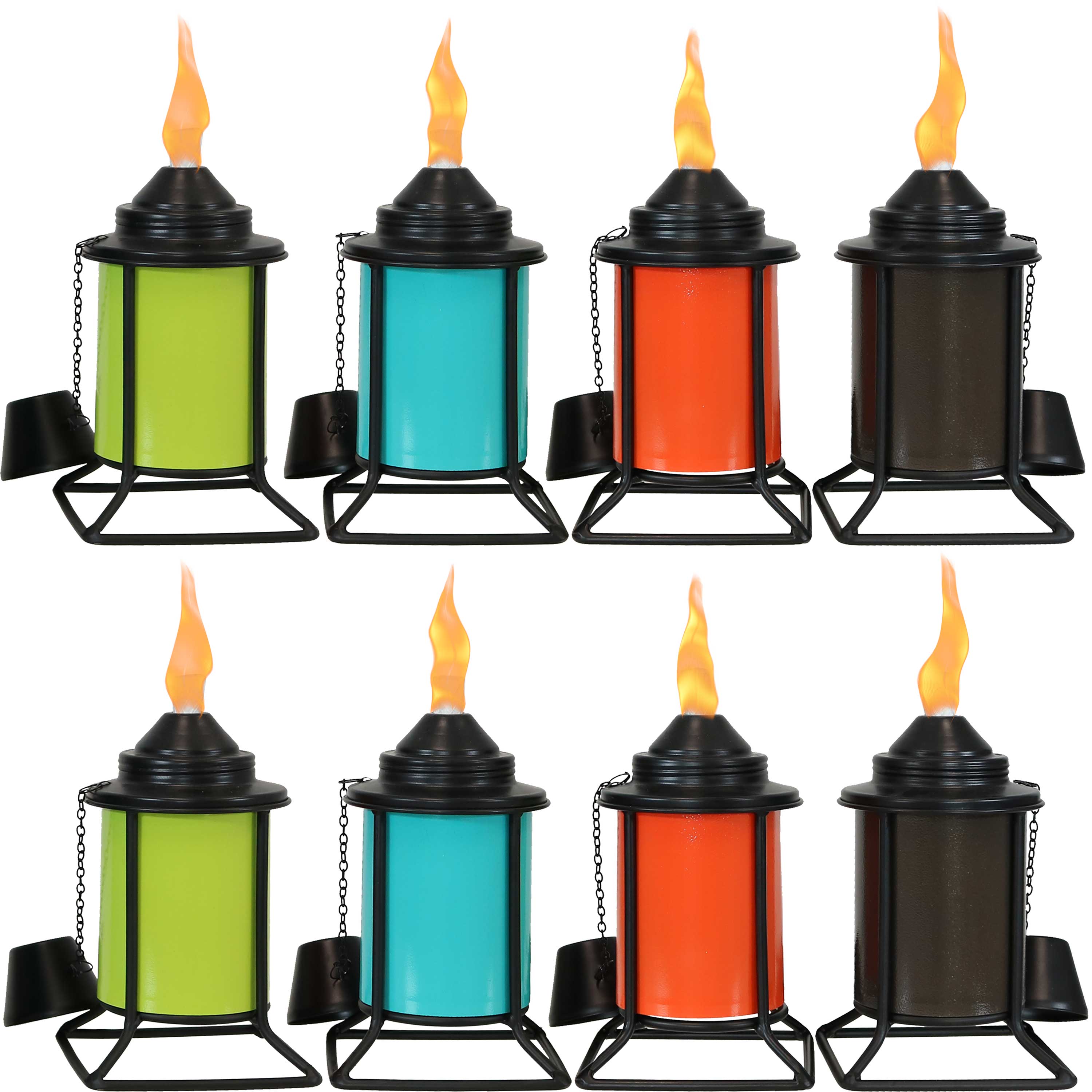 Glass Square Outdoor Tabletop Torches - Multi - Set of 8