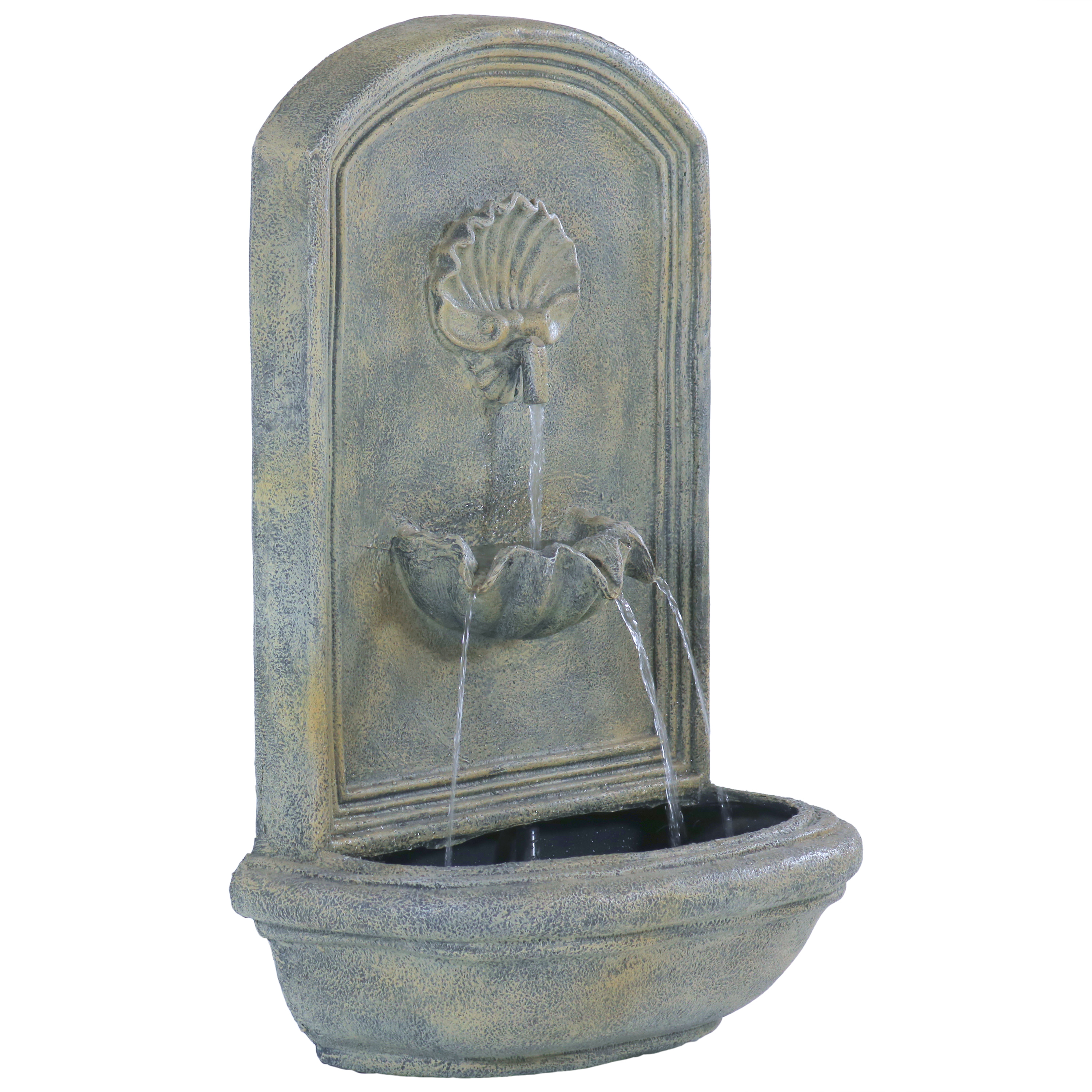 Seaside Outdoor Solar Wall Fountain with Battery - Limestone