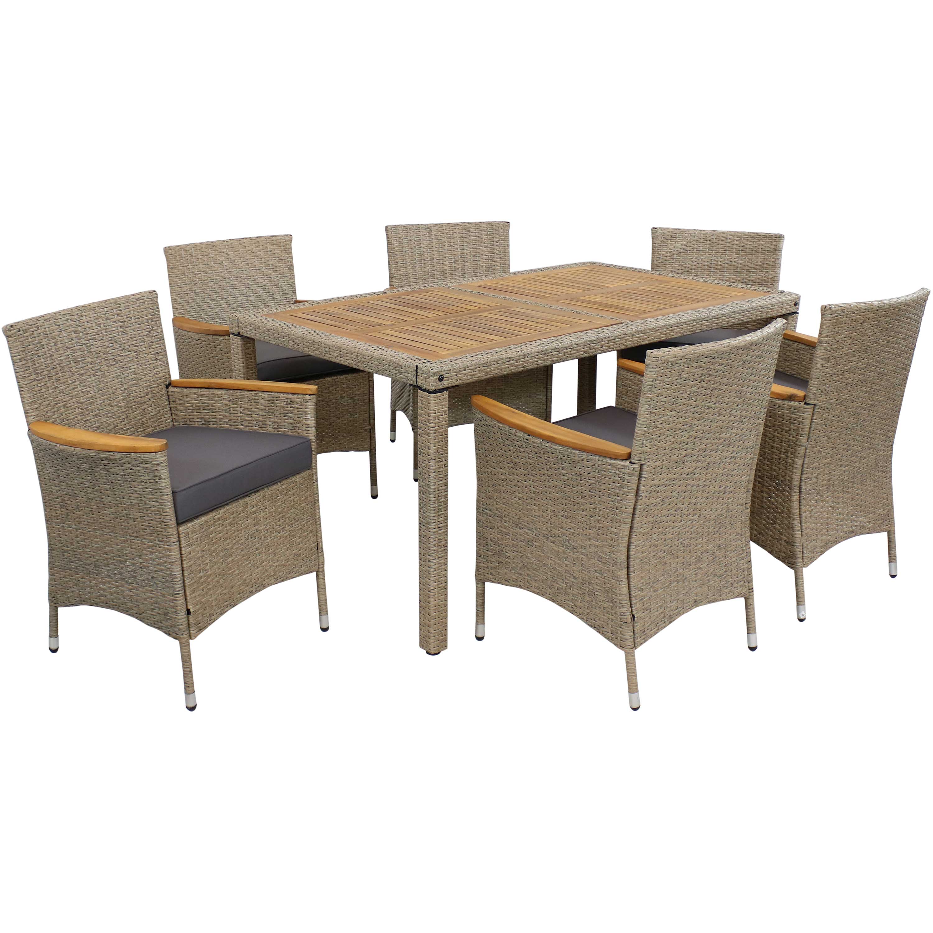 Foxford Acacia Wood and Rattan 7-Piece Patio Dining Set