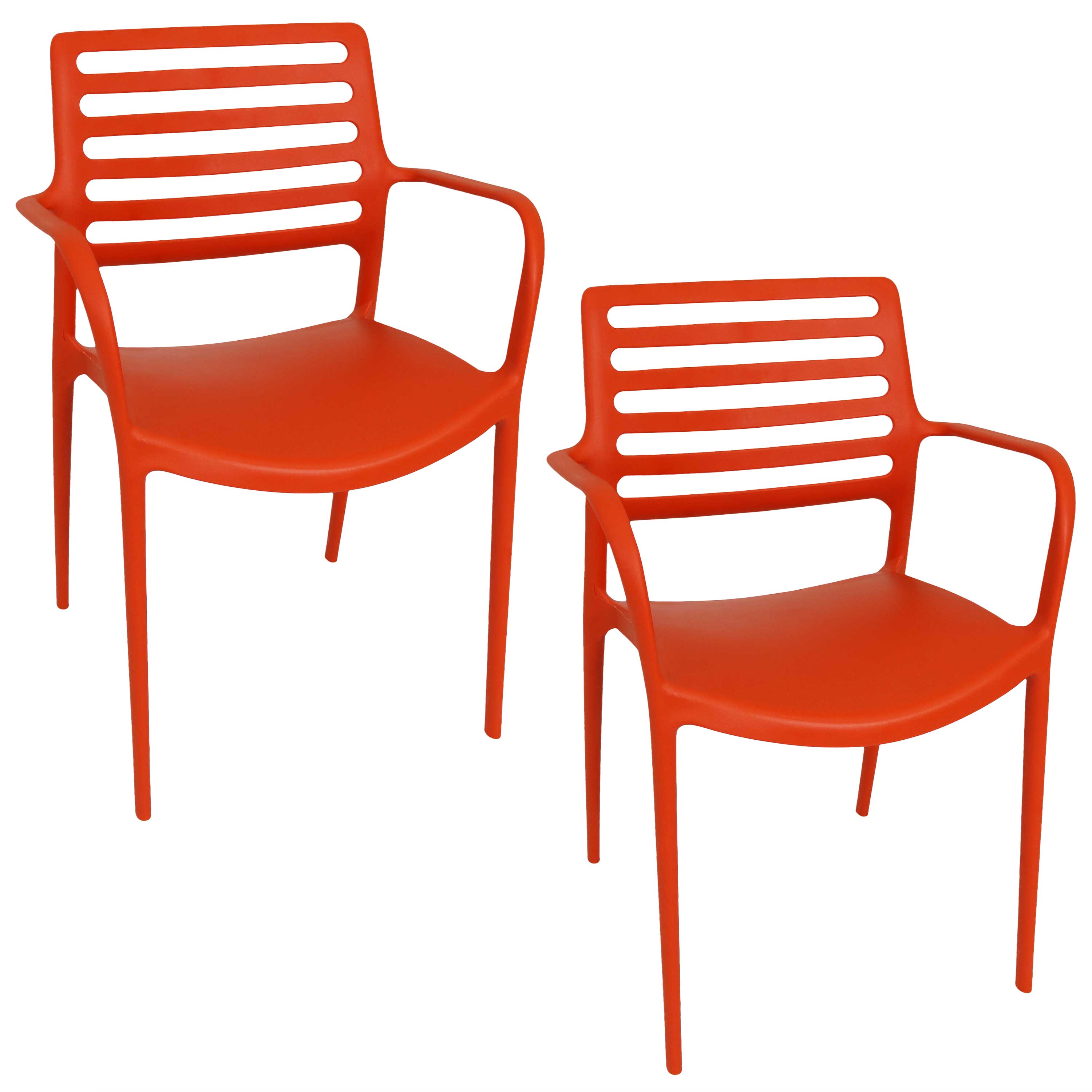 Astana Plastic Slat-Back Patio Armchair - Orange - Set of 2