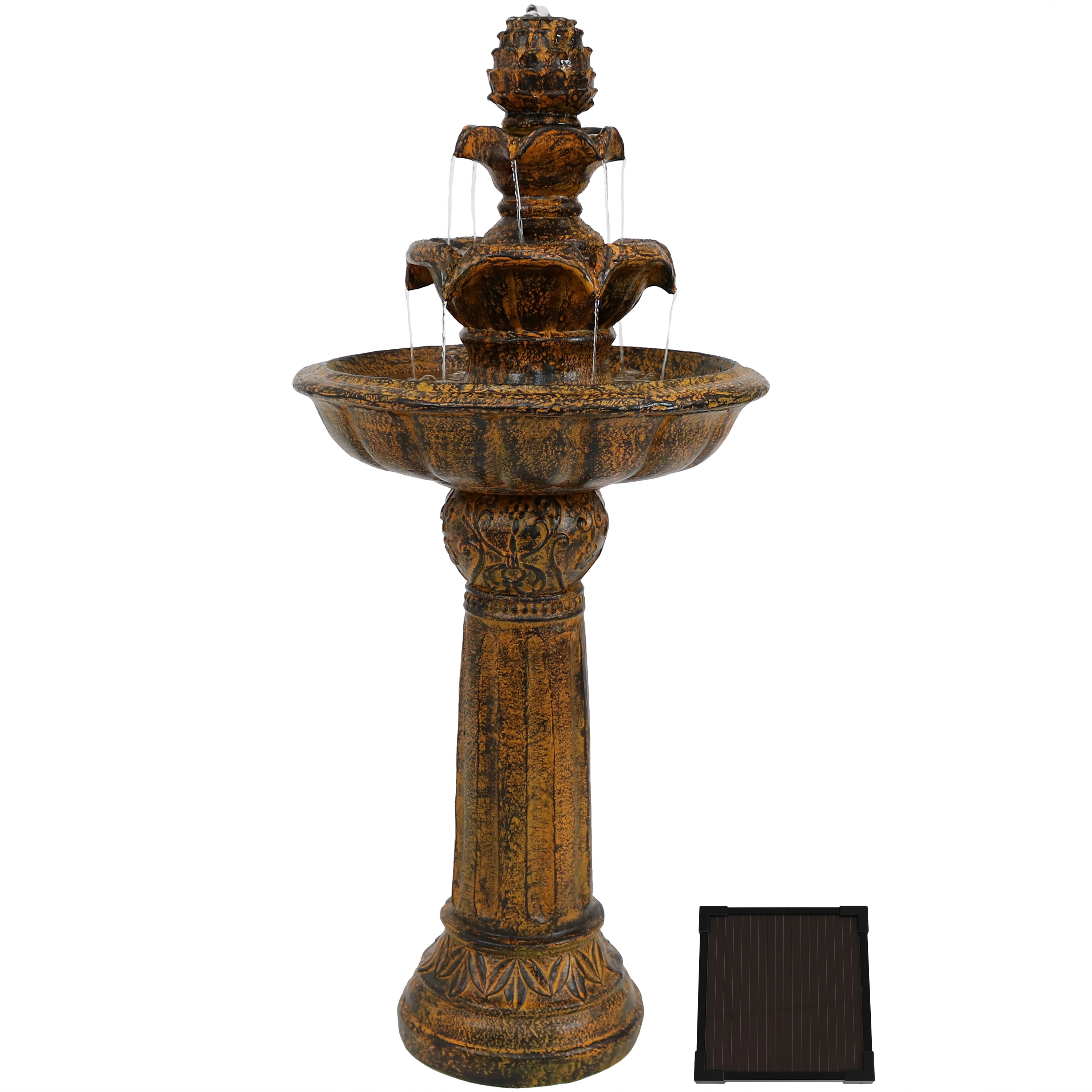 Ornate Elegance Outdoor Solar Fountain with Battery - Rustic