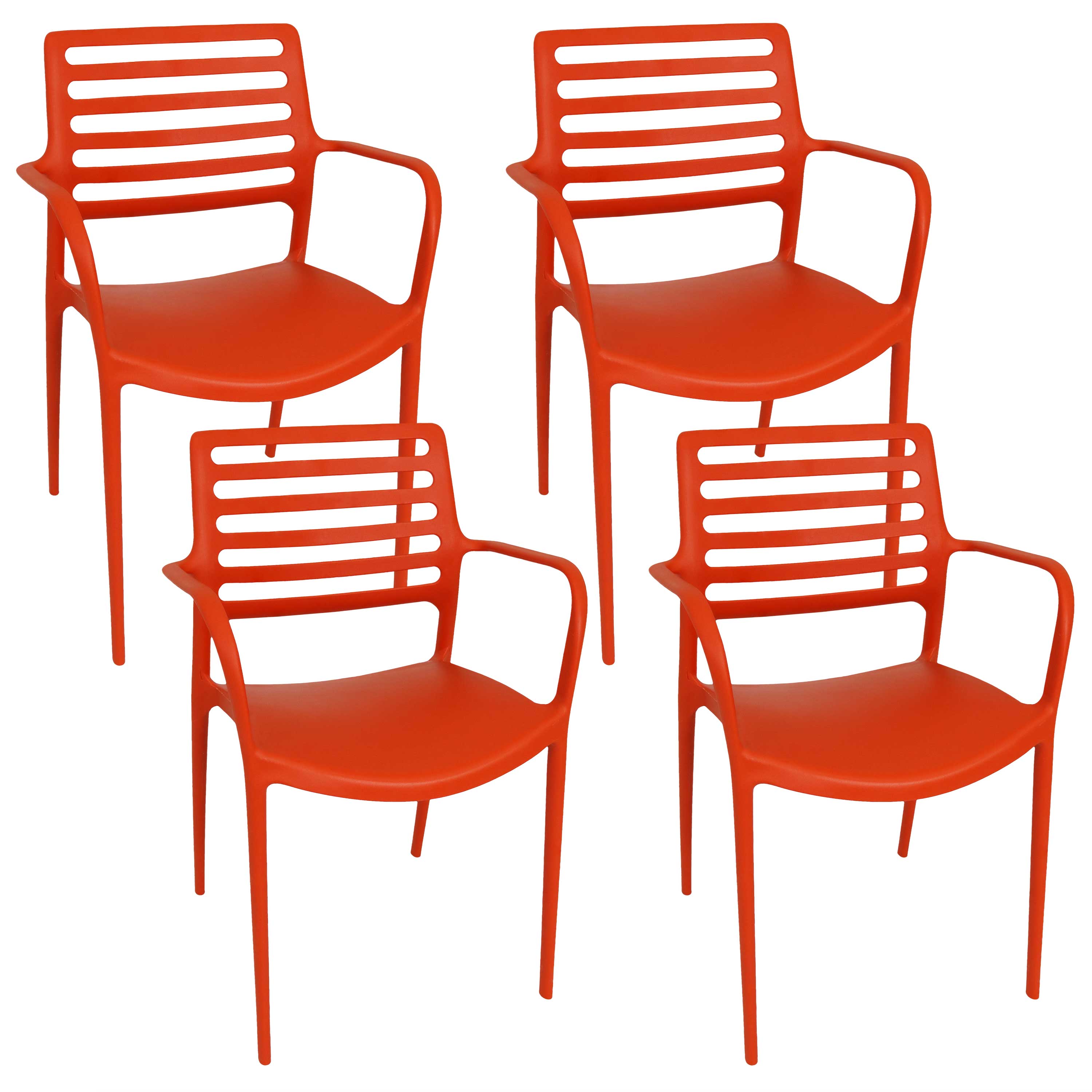 Astana Plastic Slat-Back Patio Armchair - Orange - Set of 4
