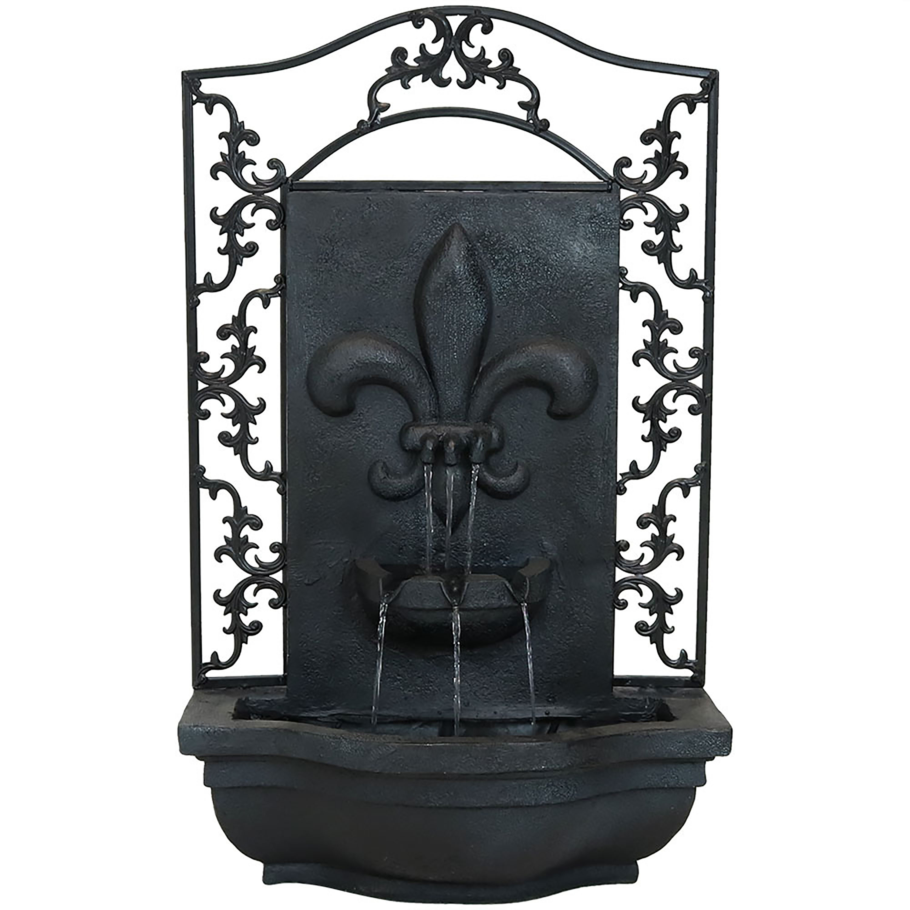 French Lily Outdoor Solar Wall Fountain with Battery - Lead