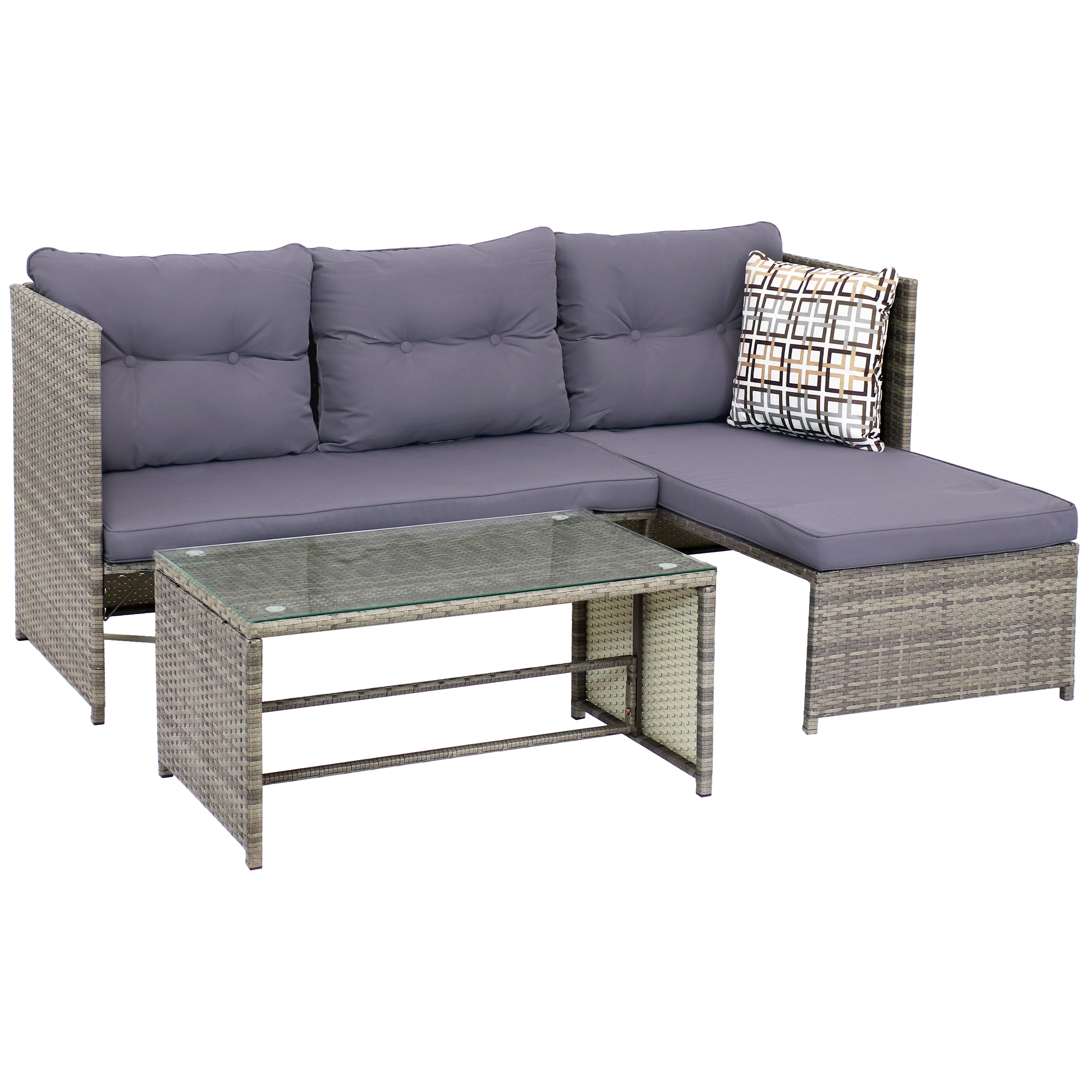 Longford Rattan Patio Chaise Sofa Sectional Set - Charcoal