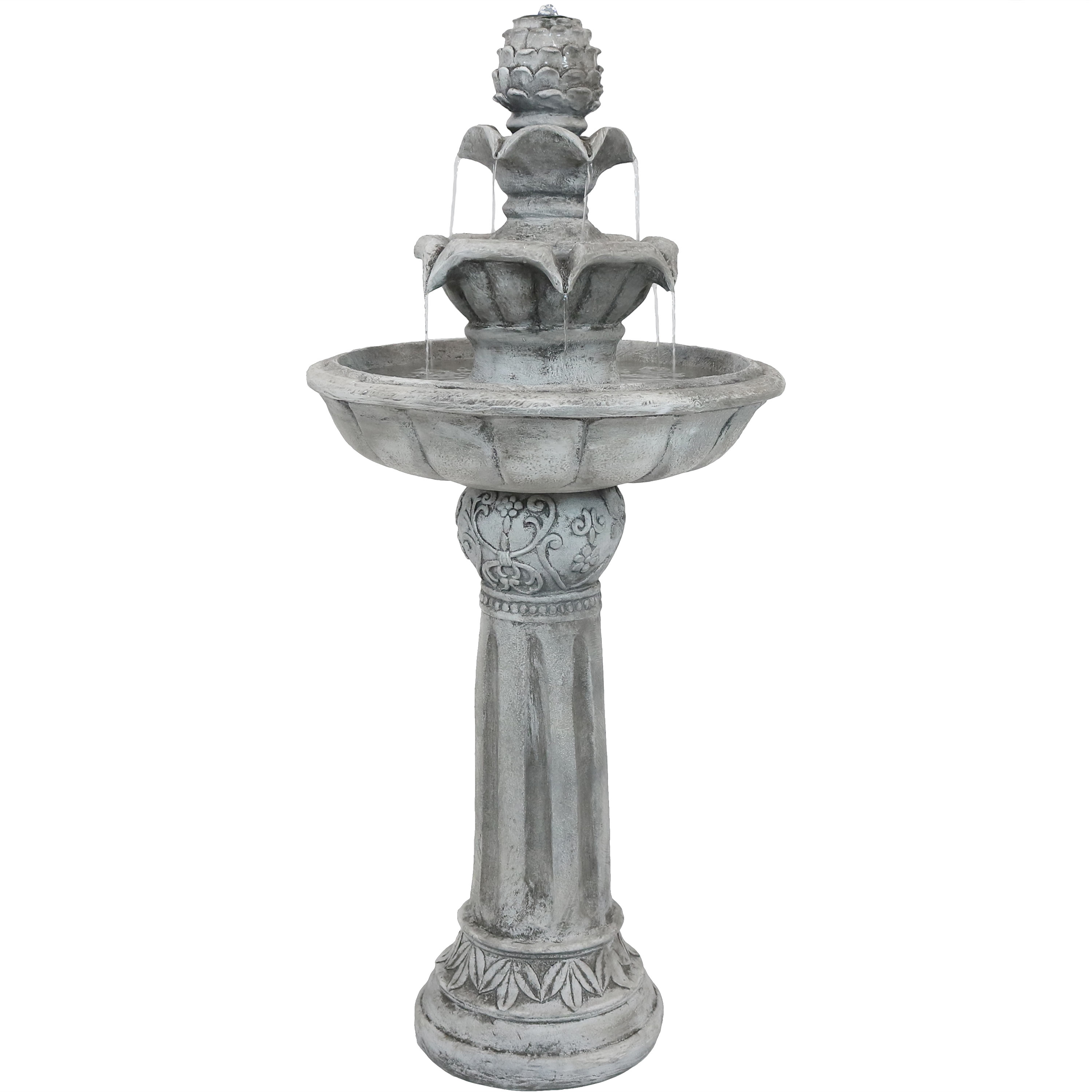 Ornate Elegance Outdoor Solar Fountain with Battery - White