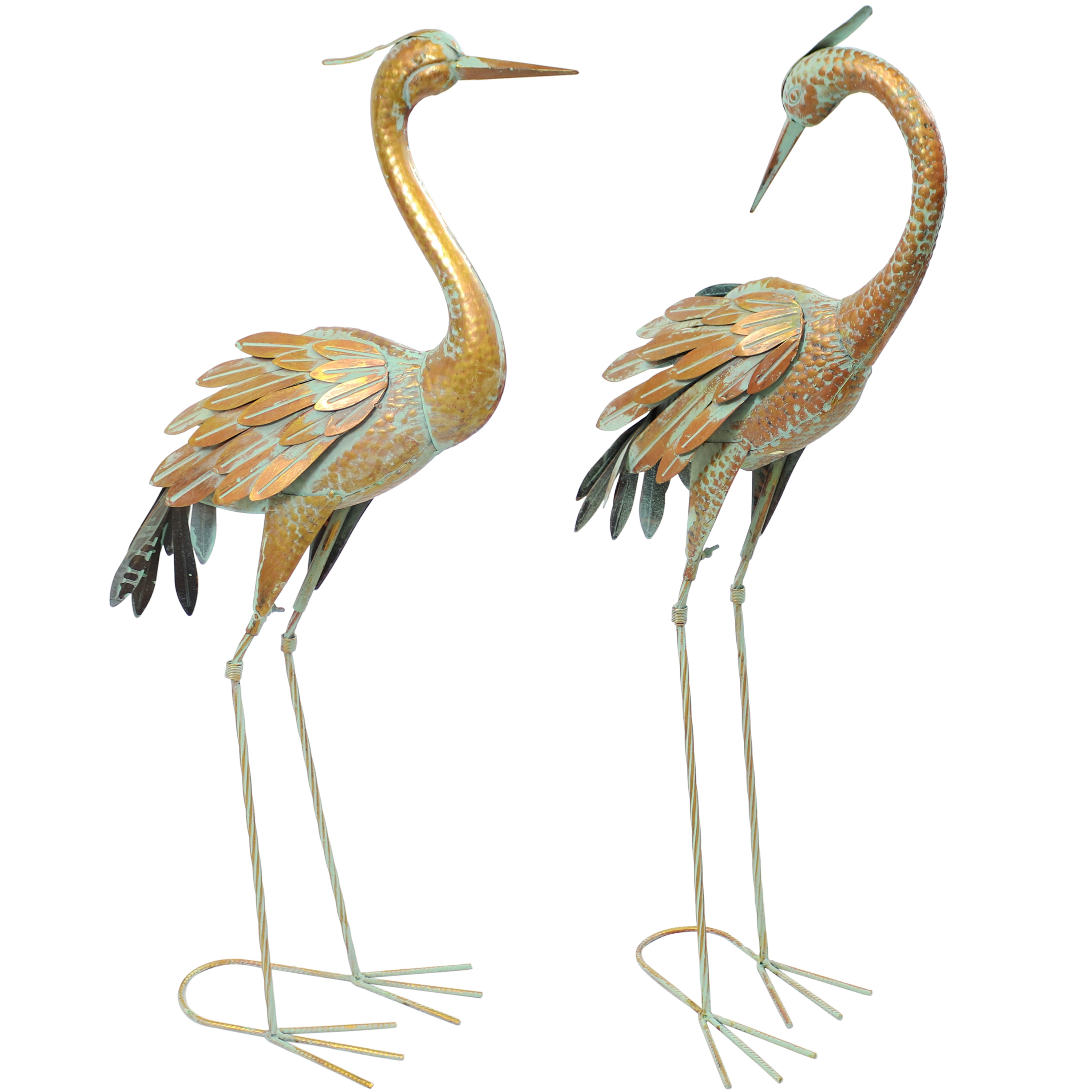 Golden Crane Indoor/Outdoor Metal Garden Statue - Set of 2