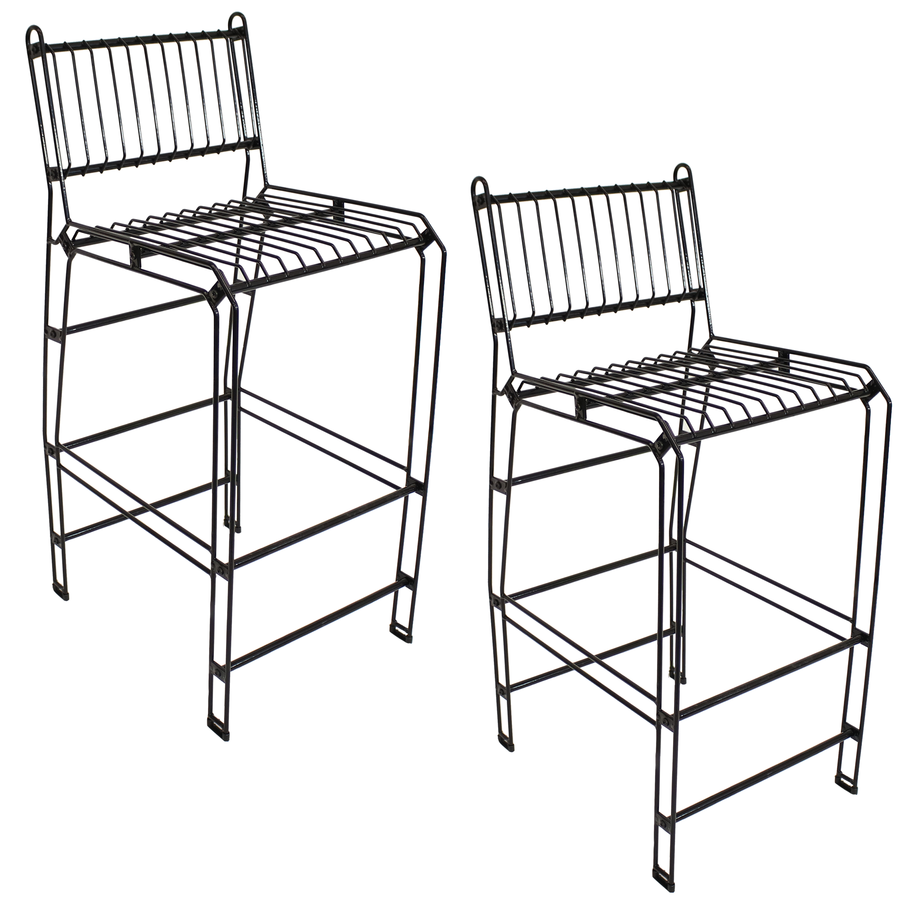 2 Indoor/Outdoor Steel Wire Bar-Height Chairs - Black