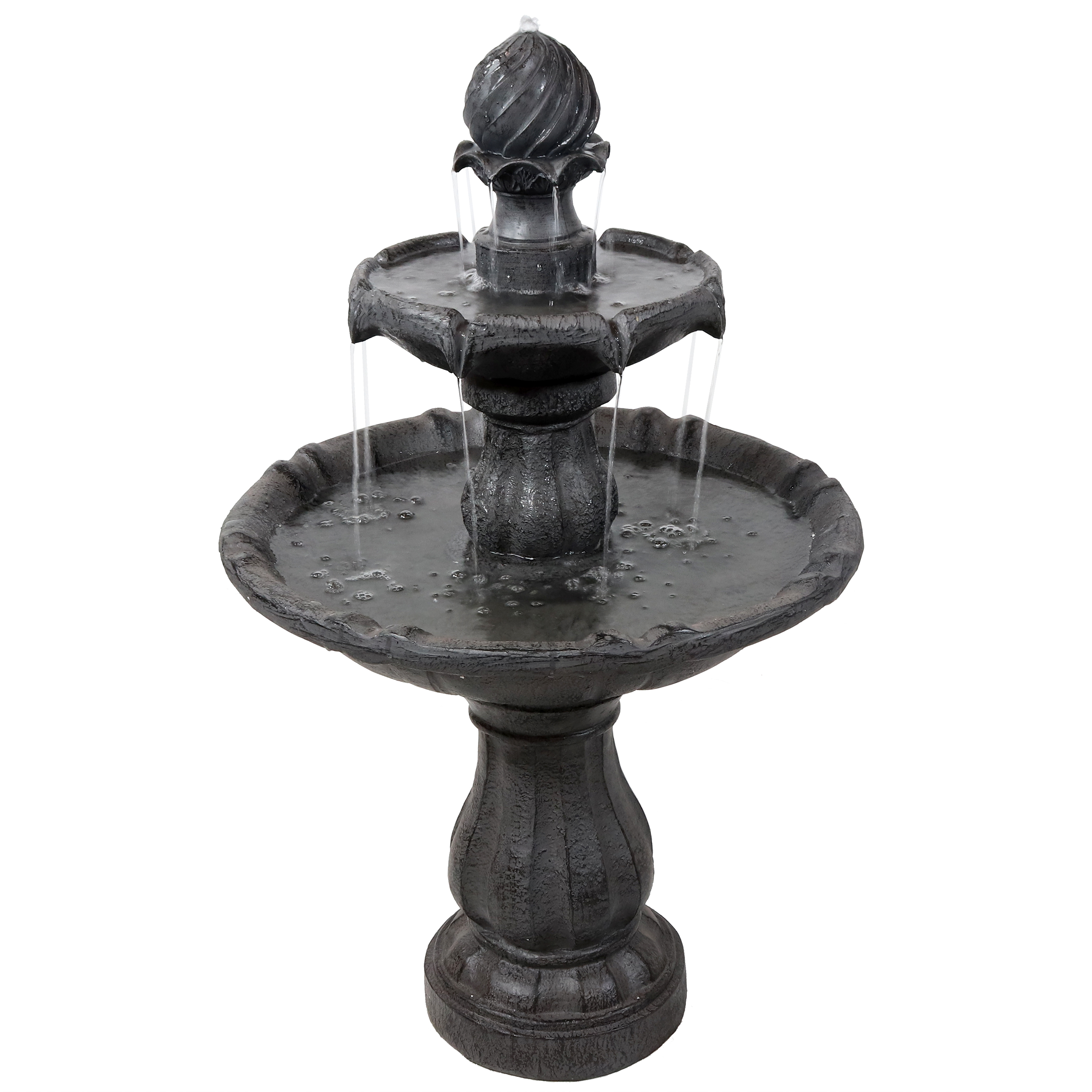 Outdoor 2-Tier Solar Water Fountain with Battery - Black