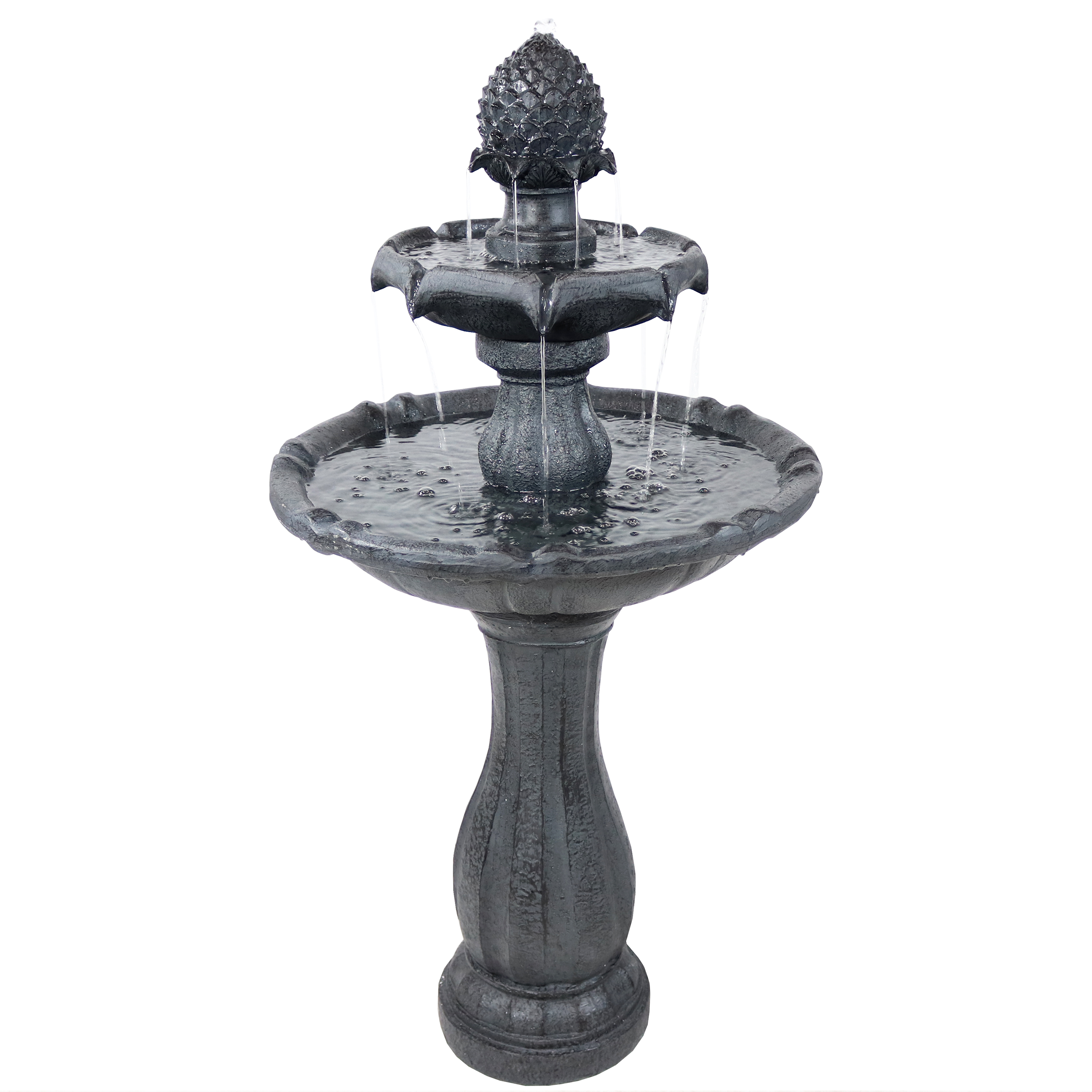 Pineapple Outdoor 2-Tier Solar Fountain with Battery - Black