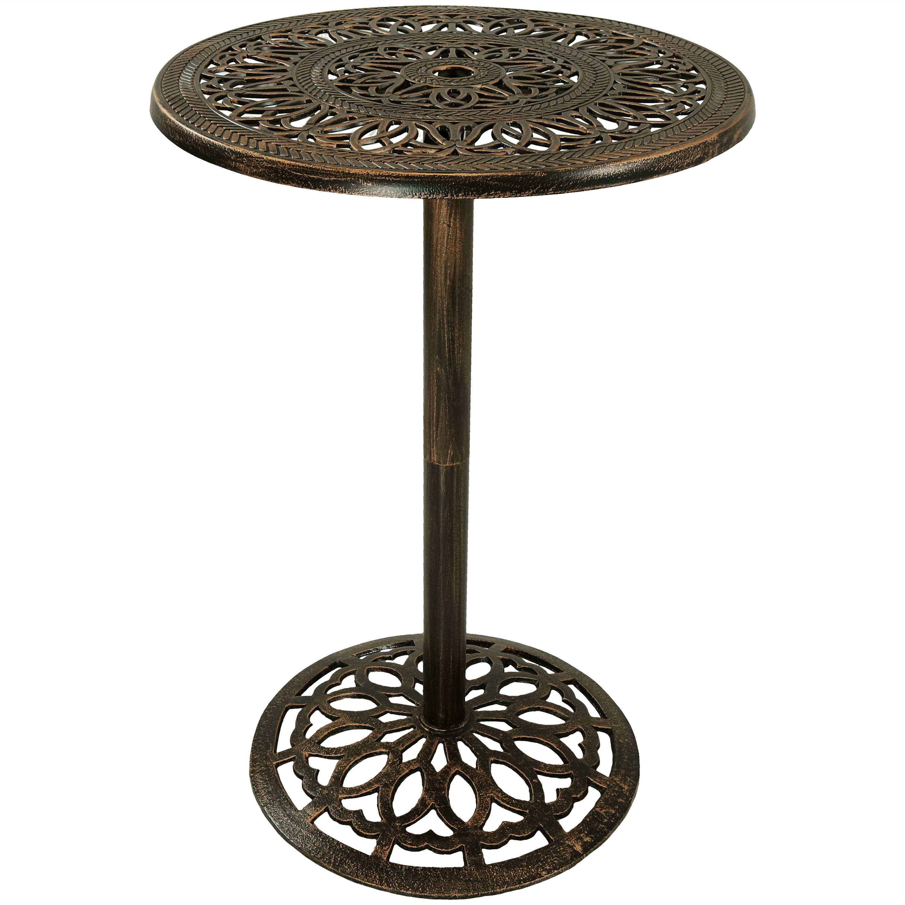 26 in Cast Iron Round Patio Bar-Height Table - Bronze