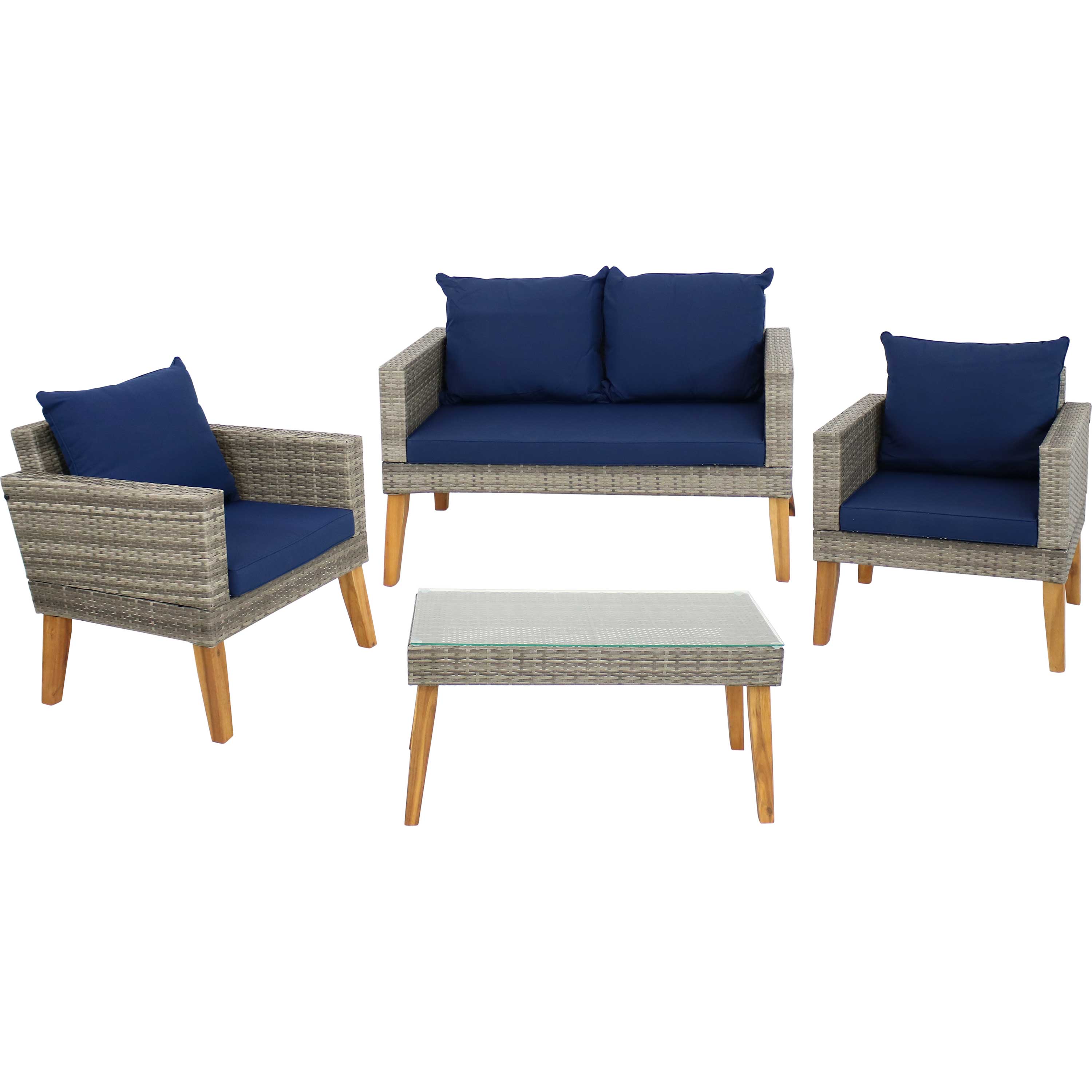 Clifdon Rattan 4-Piece Patio Conversation Set - Blue