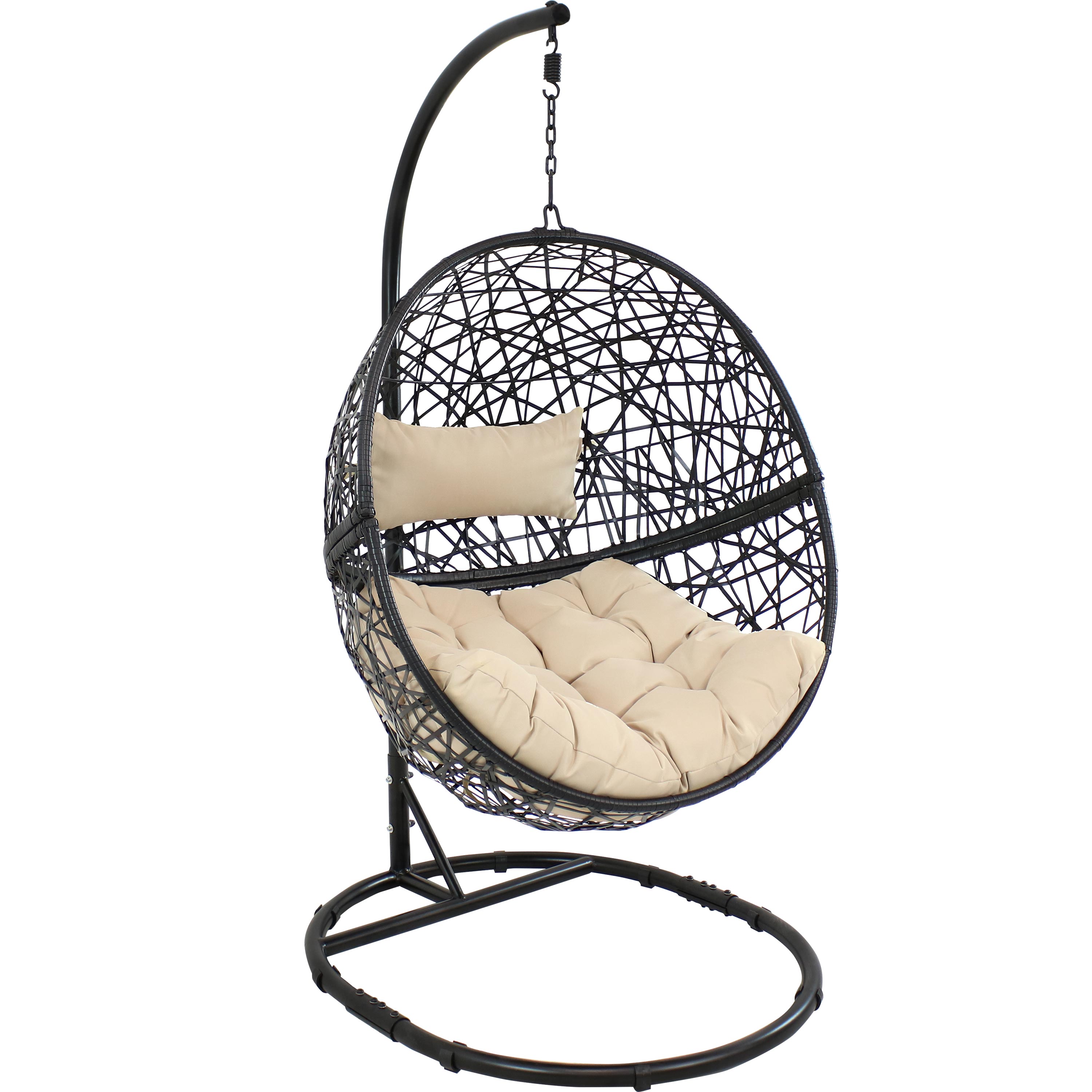 Resin Wicker Hanging Egg Chair with Stand/Cushion - Beige