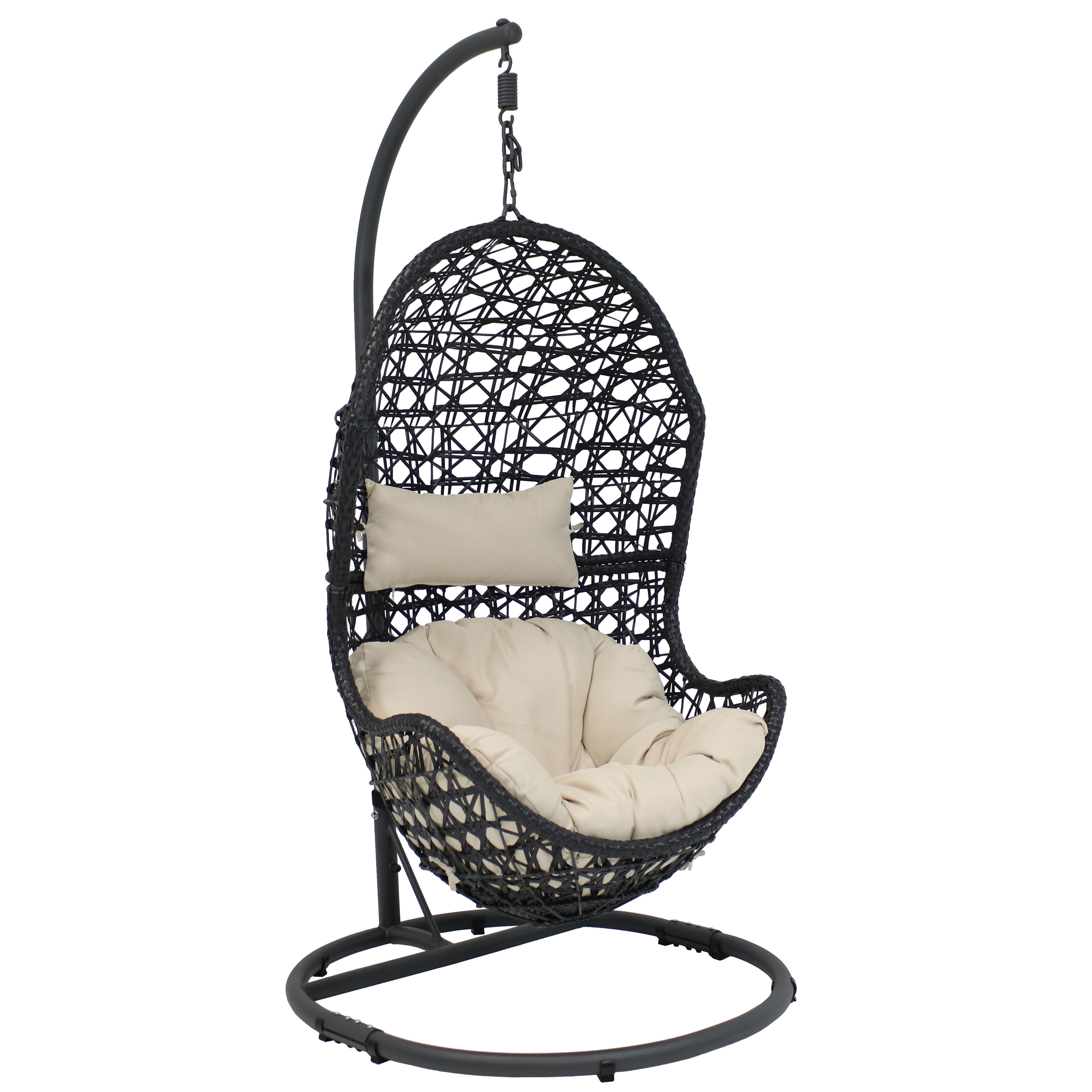 Resin Wicker Basket Egg Chair with Stand/Cushions - Beige